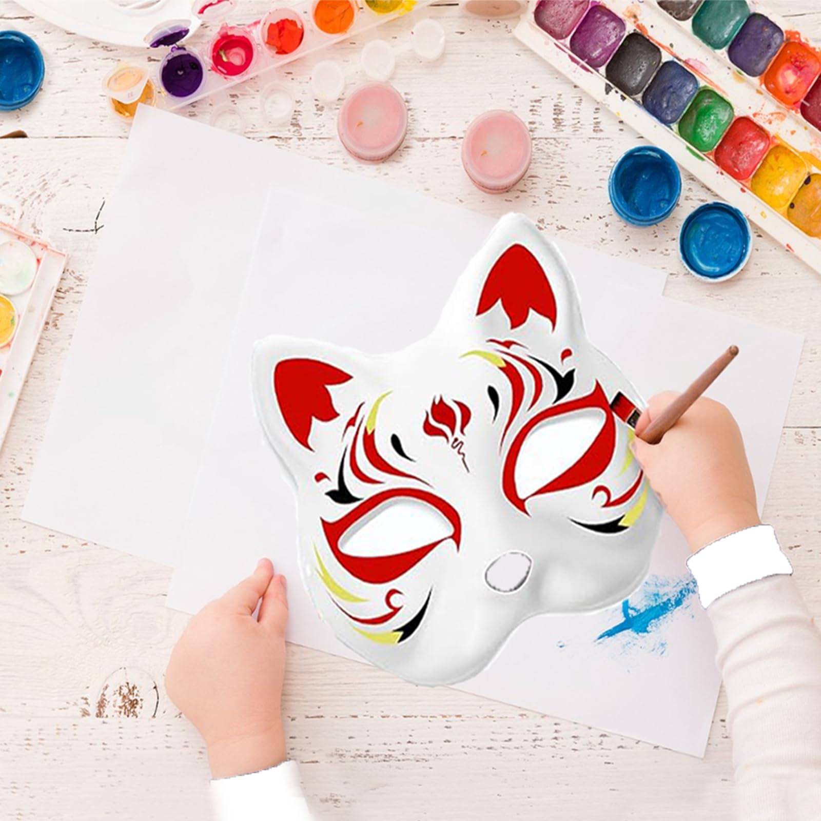 Apettoey 10PCS Cat Masks - White Therian Masks for Masquerade, Halloween, Kids Cosplay & Costume