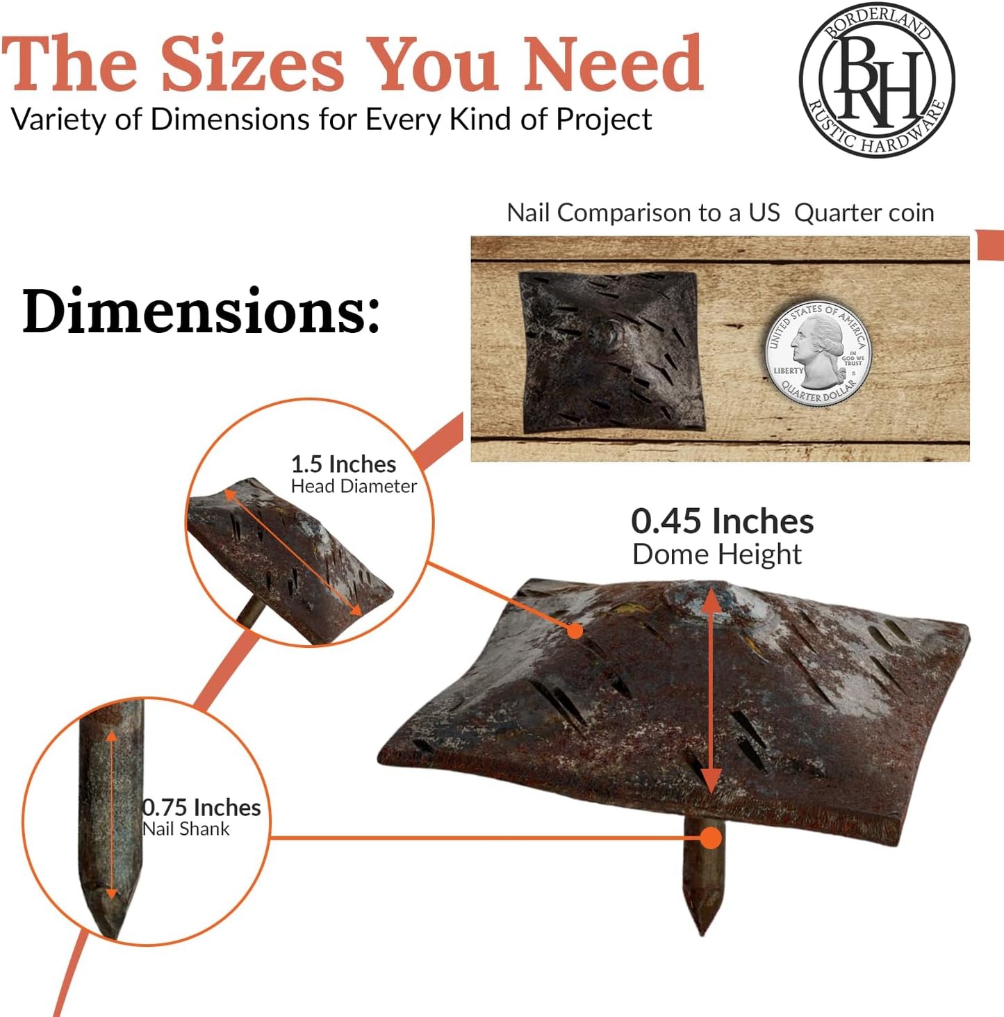 50 Pack 1.5" Square Head Iron Clavos Decorative Nails – Unfinished – Handmade Rustic Square Fasteners for Farmhouse Shutters, Faux Wood, Barn Doors, Shutters, and Gates – Ornamental Wood Accent