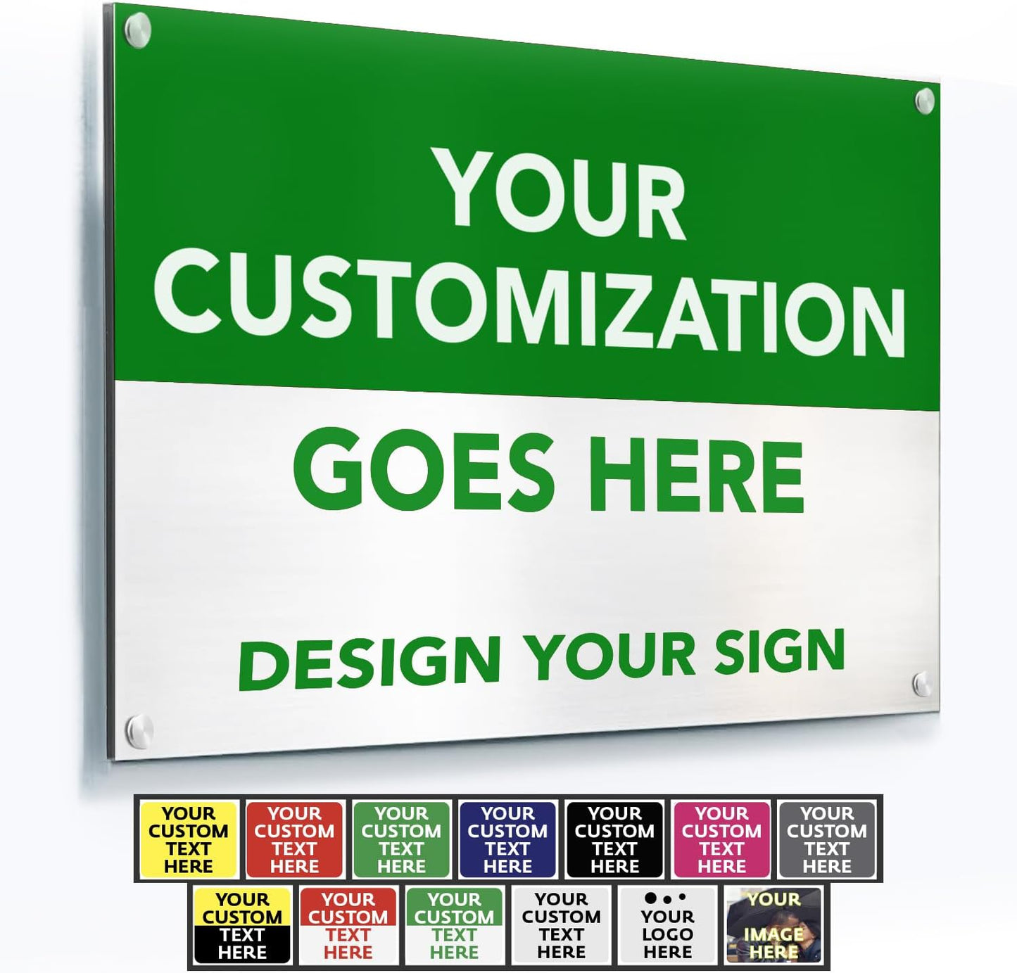 Custom Metal Signs, Personalized Aluminum, Customized Safety, Business Signs, Waterproof Outdoor, White Aluminum (Green & White, 30x24 In)