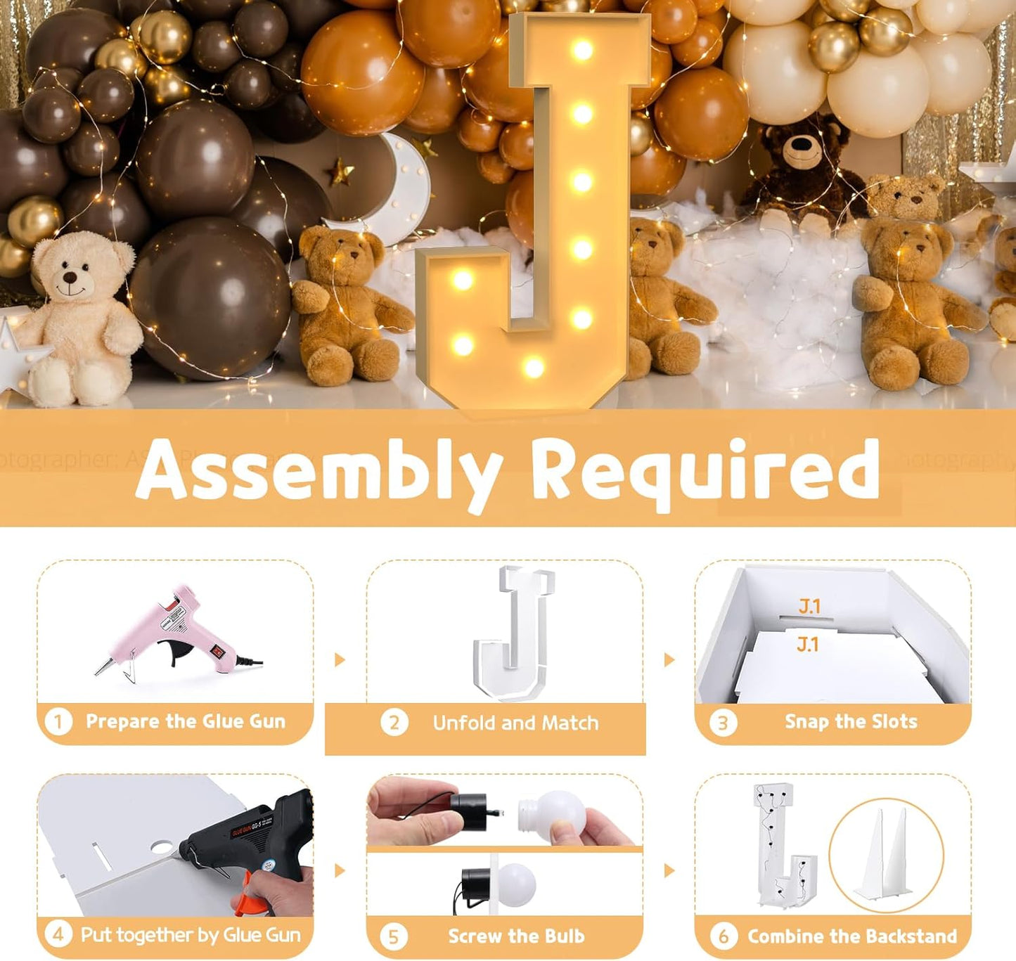 imprsv Marquee Light Up Letter J, 3FT Party Decoration Kit for Birthday, Baby Shower, Wedding