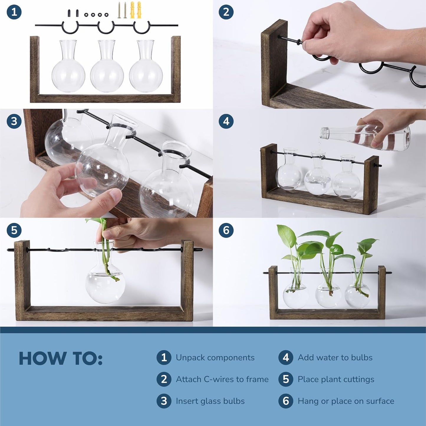 Garden Republic Plant Propagation Station, Wooden Stand with Propagation Tubes, Hanging Plant Glass Tubes Station, Elegant Home Decor, Easy Water Changes, Bamboo Color