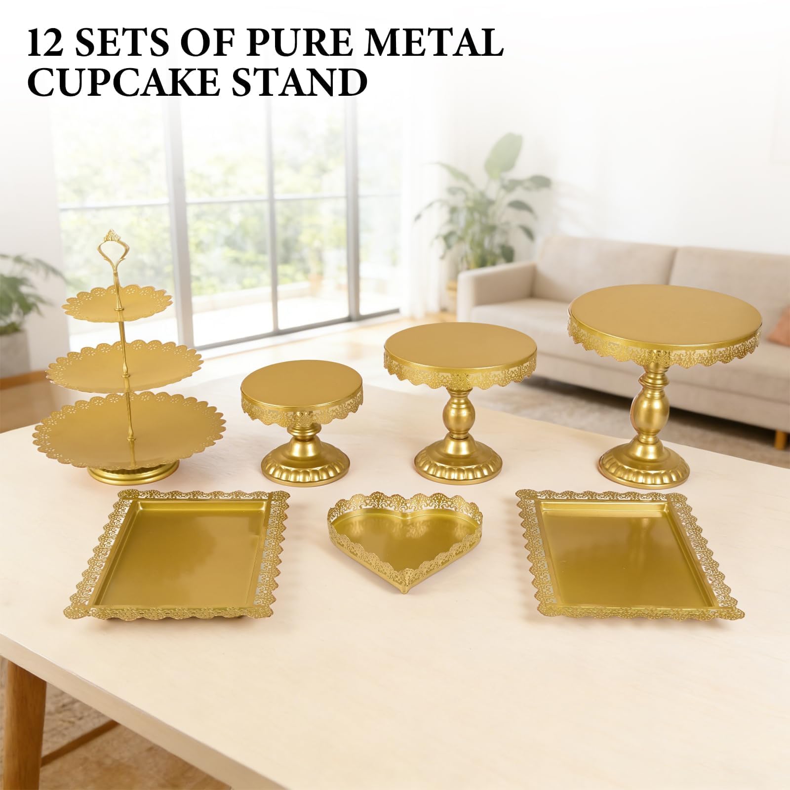 Jaevorite 12 Set of Gold Cake Stand, Metal Gold Cupcake Stand and Bases para Postres de Mesa