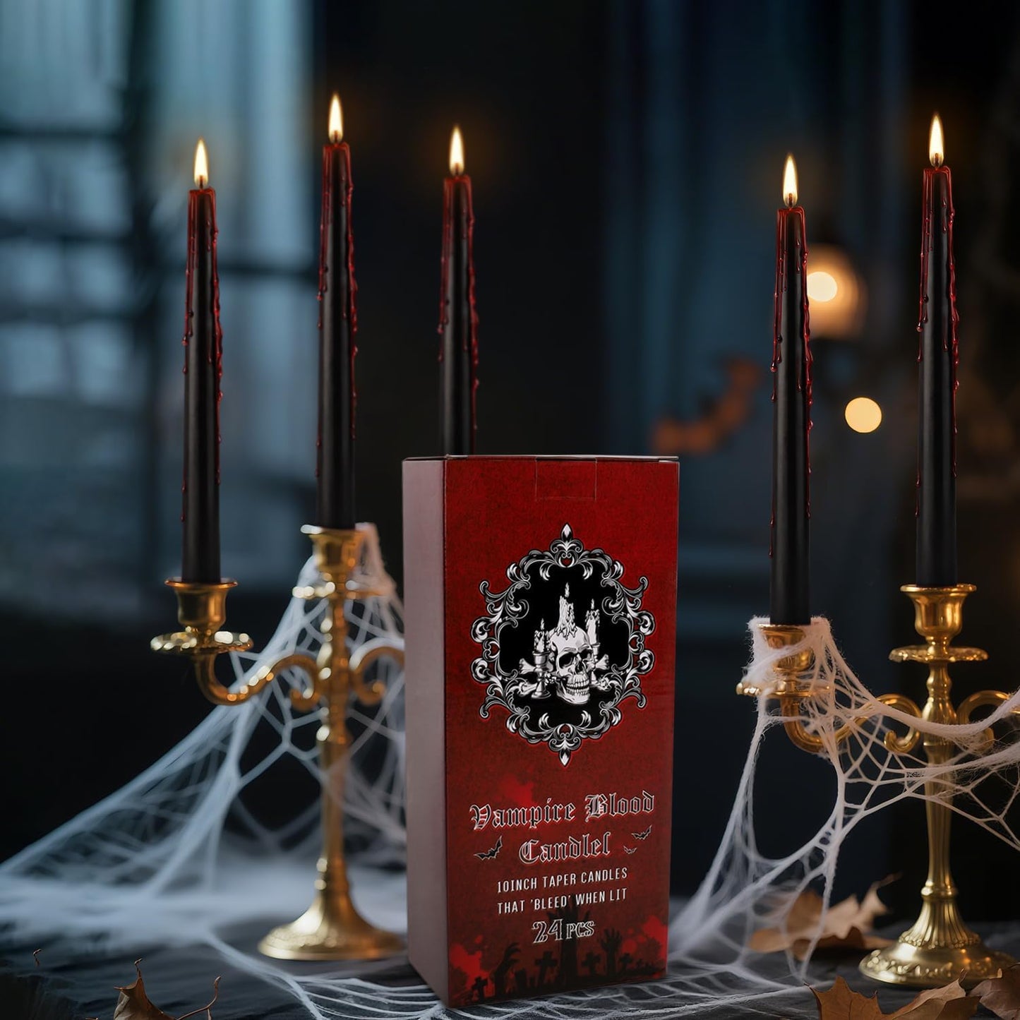 24 Pcs 10 Inch Vampire Blood Taper Candles Vampire Blood Candle, Ritual Spell Unscented Candle Halloween Spooky Decor for Haunted House, Gothic Theme Party.
