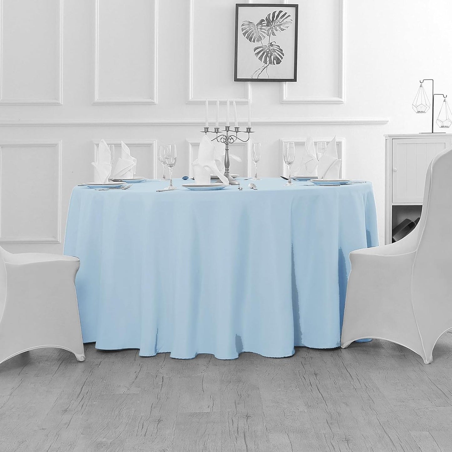 Fokitut 6 Pack Round Tablecloth, 120 Inch, Stain Resistant and Wrinkle Polyester Table Cloth, Fabric Table Cover for Kitchen Dining, Wedding, Party, Holiday Dinner-Blue Mist