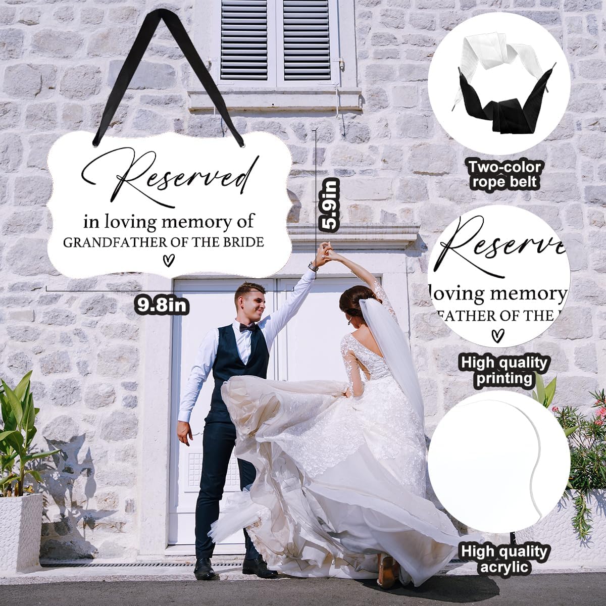 Acrylic Wedding Sign, Ring Bearer Sign, Reserved Seating Signs, for Grandfather of The Bride, Rustic Wedding Decor Signs, Acrylic Wall Art With Ribbon for Chairs Weddings Decor (White)