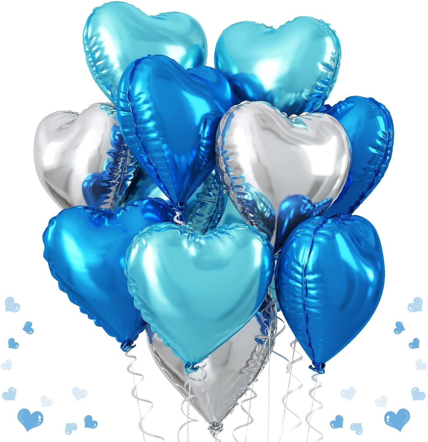 Royal Blue Silver Heart Foil Balloons, 18 Inch Royal Blue and Silver Heart Shape Foil Balloons Baby Blue and Silver Heart Mylar Balloons Party Decoration for Birthday Wedding Baby Shower Celebration