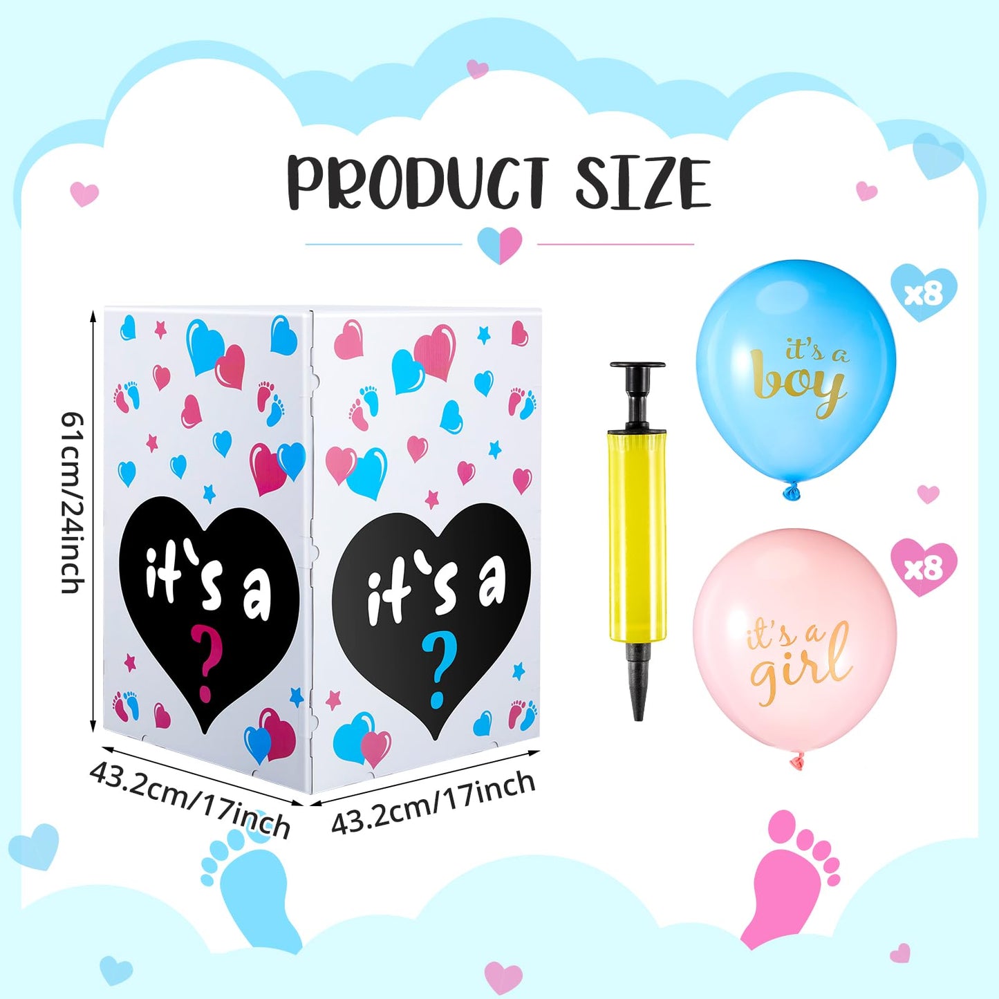Ireer Gender Reveal Balloon Box with 16 Latex Baby Balloon Release Box Funny Ideas for Gender