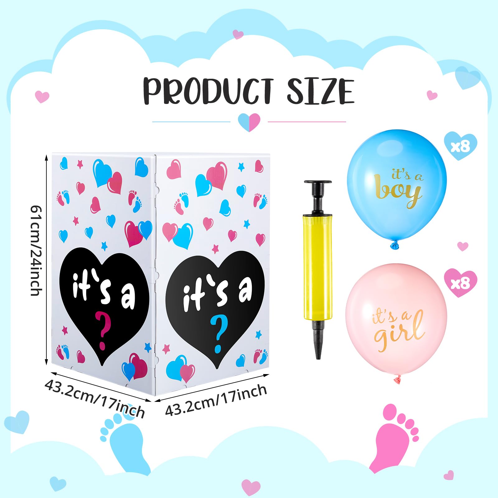 Ireer Gender Reveal Balloon Box with 16 Latex Baby Balloon Release Box Funny Ideas for Gender