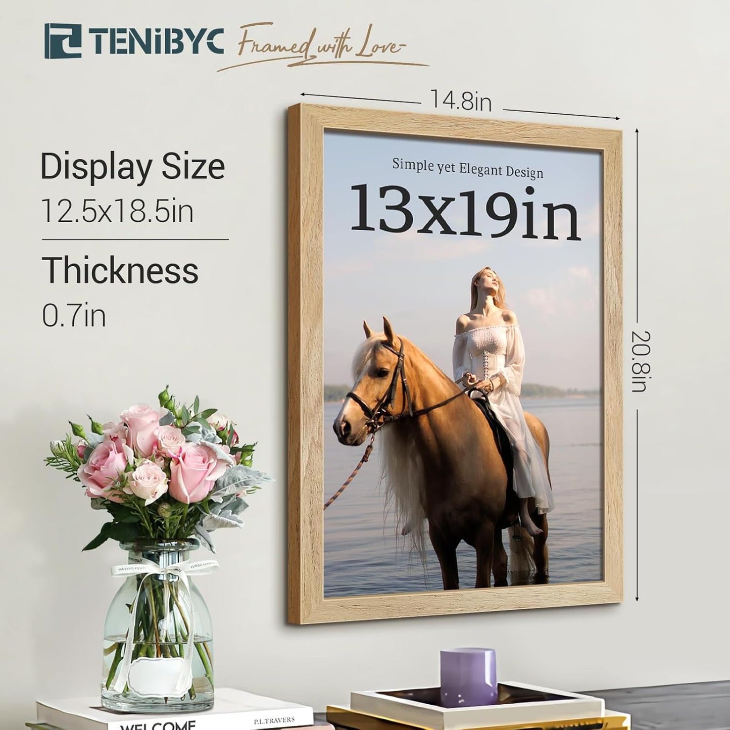 13x19 Picture Frame 4 Pack, Textured Elegant Natural Solid Wood & HD Tempered Glass, Gallery Poster Frame - Wall Hanging