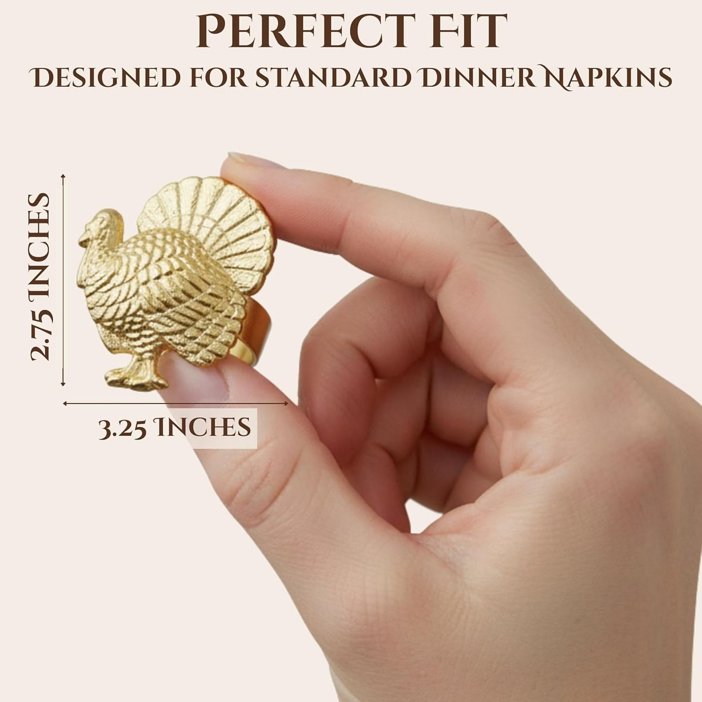 Set of 12 Turkey Napkin Rings for Thanksgiving Table Decor | Premium Metal Dinnerware Holders | Fall Harvest, Christmas & Holiday Banquet Accessories (Gold) - ALPHA Living HOME