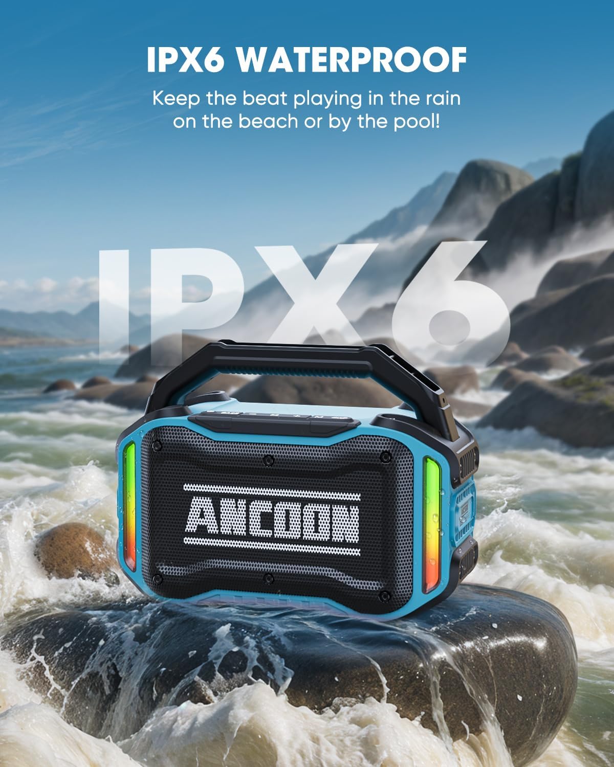 Speakers Bluetooth Wireless: 80W(Peak) Loud Speaker with Bass, 20H Playtime, IPX6 Waterproof, Large Jobsite Speakers for Work, Outdoor, Workshop, Garage, Portable Speaker with TWS (Sky Blue)