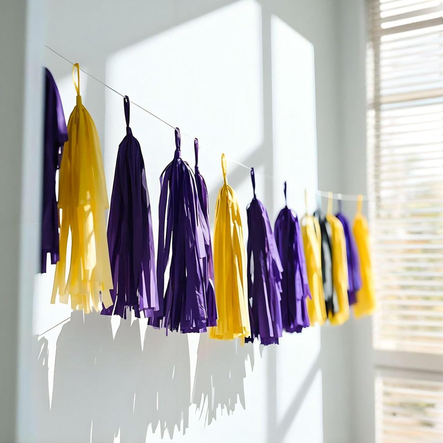 Purple Yellow Paper Tassel, 20 Pack, Party Decorations for Birthday, Baby Shower, Sprot Game,Graduation