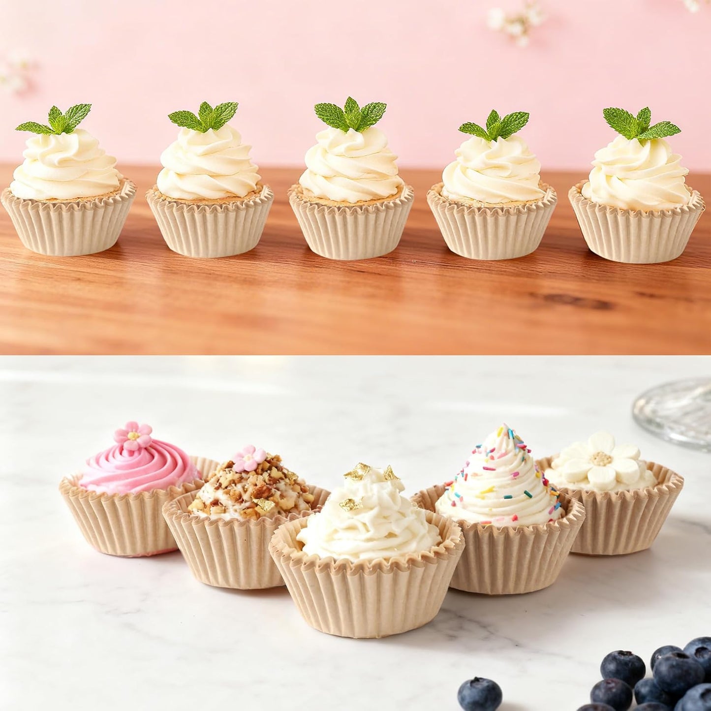 2 inch 1000-Count Mini Cupcake Liners Bright Colorful Muffin Baking Cups, Odorless,Baking Paper Cups for Baking Candy Cooking，Upgraded & Food Grade Grease-Proof Paper (Brown, 2 Inch)