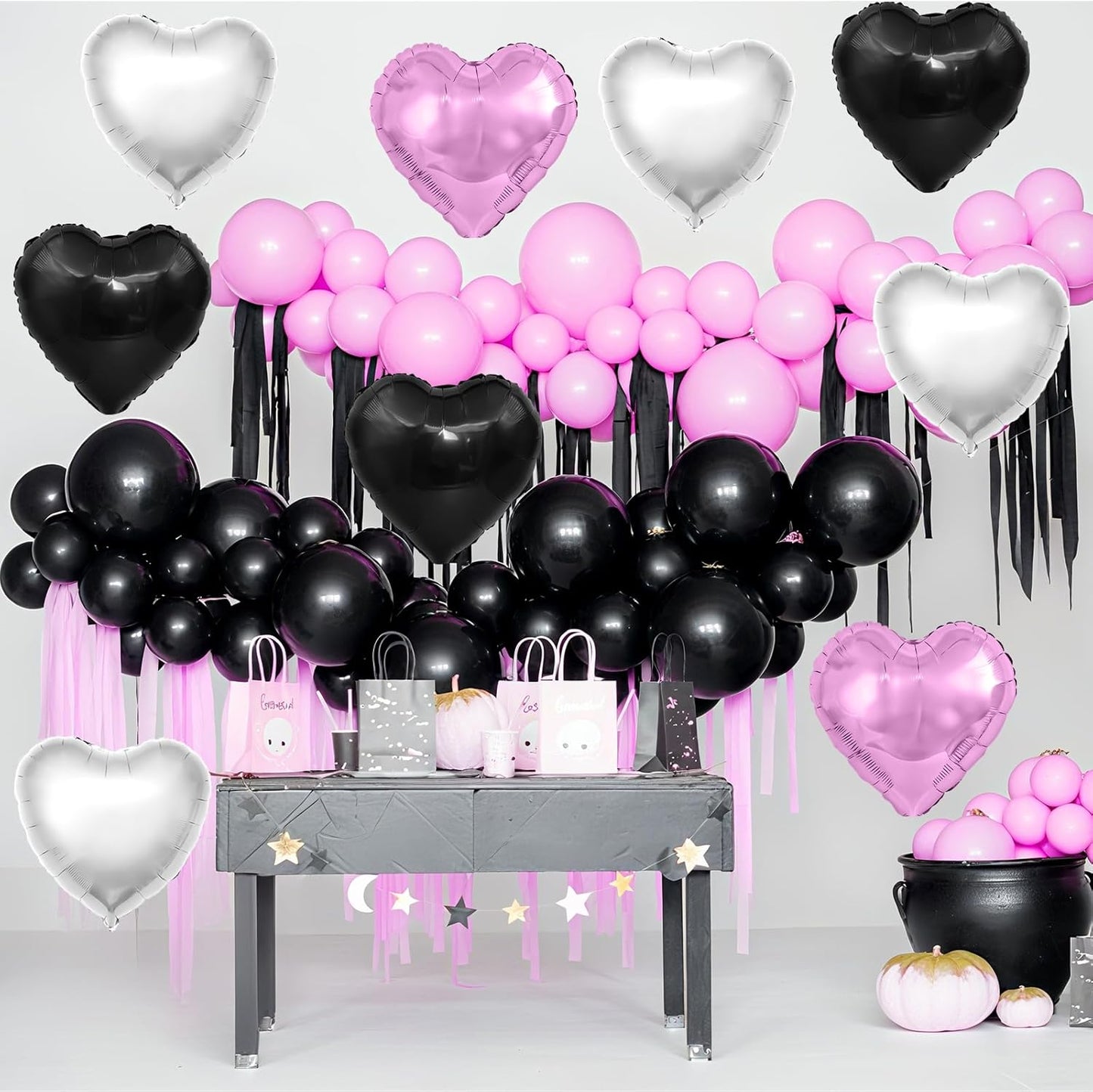 Black Purple Silver Heart Balloons,12Pcs 18Inch Silver Black Purple Heart Shaped Foil Helium Aluminum Film Balloons for Baby Shower Birthday Anniversary Wedding Engagement Party Decorations