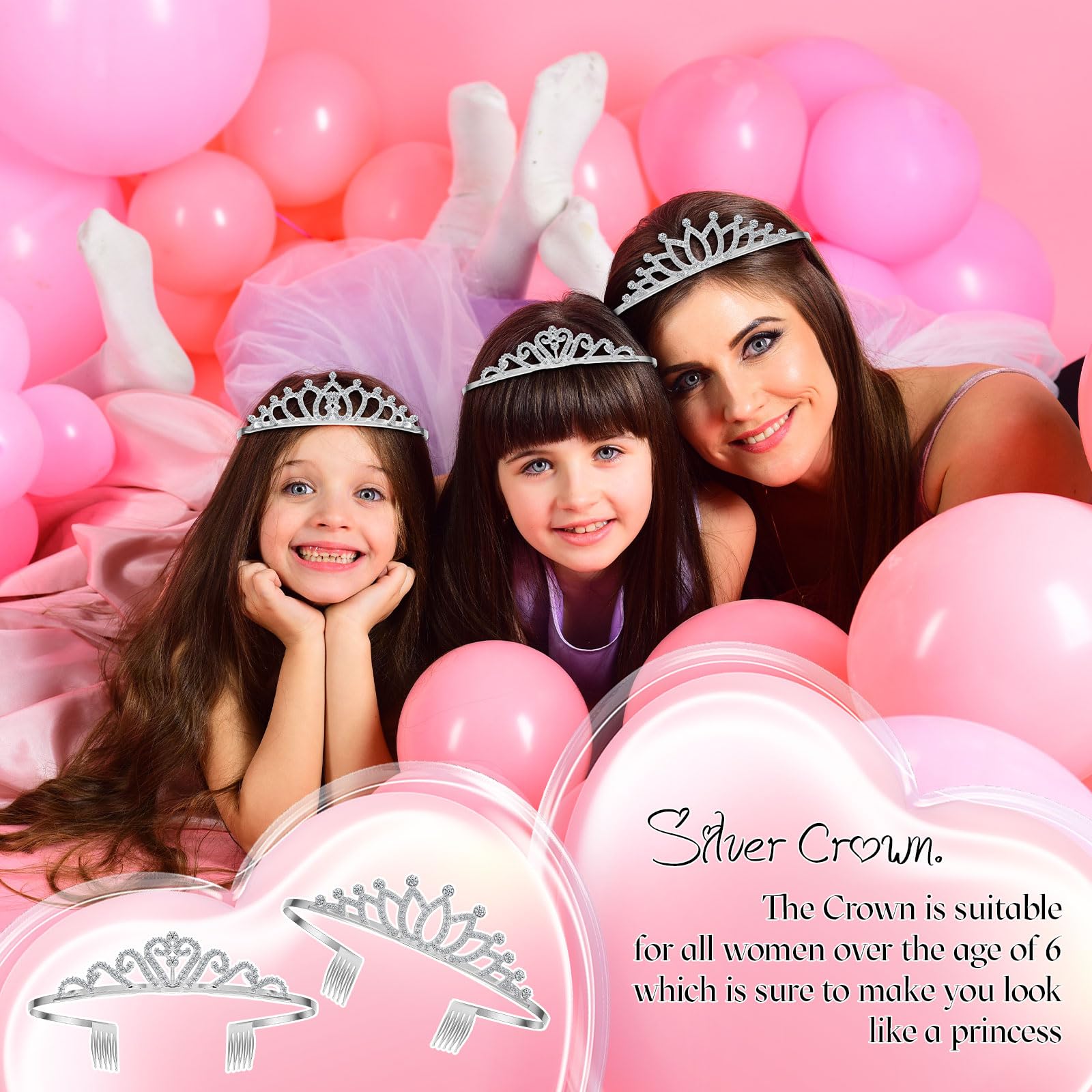 Yuefunny 24 Pcs Crystal Tiara Crowns for Women Bulk Rhinestone Princess Headband Crown with Combs