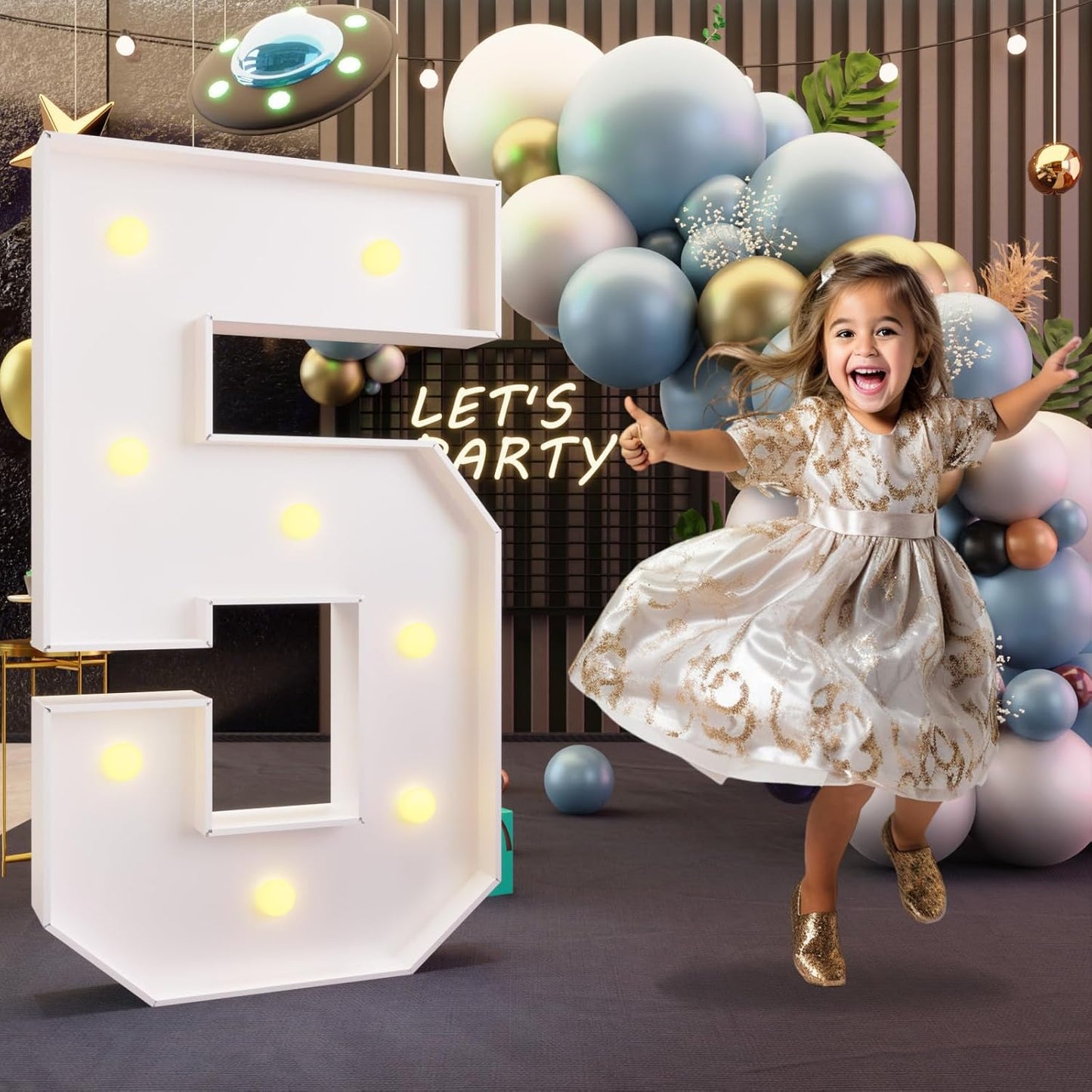 imprsv 3FT Marquee Numbers, Light Up Numbers for 15th 50th Birthday Decorations Anniversary Party Decor, Number 5 Light Up Number, Pre-Cut Foam Board Kit