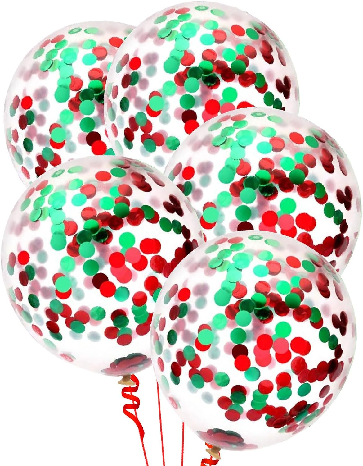 Green Red Confetti Balloons 25 Pcs, 12 Inch Thickened Clear Latex Balloon with Confetti Inside for 2025 Christmas Decorations Baby Shower Birthday Party Decorations Supplies