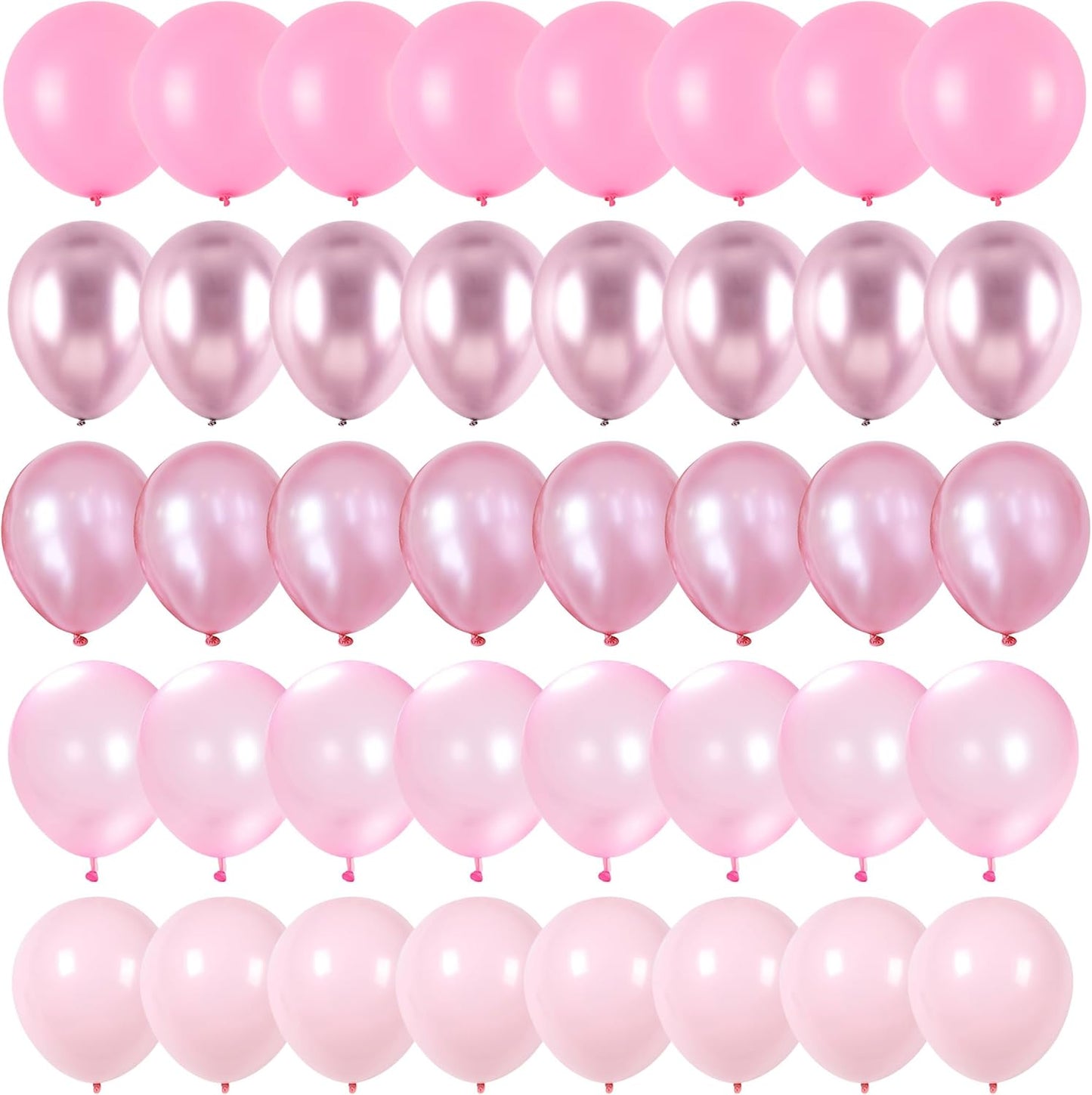 Pink Balloons Set, 60 Packs 12 Inch Metallic Chrome Pink Pearl Macaron Light Pink Different Shades Balloons for Girl Women Birthday Decorations, Wedding, Christening, Baby Shower Party