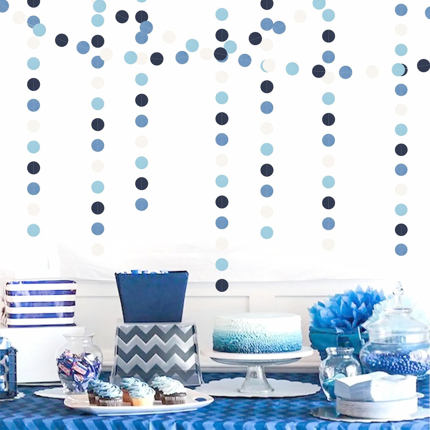 Light-Blue Navy-Dusty White Party-Decorations Garland - 52ft Baby Boy Shower Royal Paper Streamers Banner,Birthday Bridal Baby Shower Bachelorette Wedding Hanging Supplies Decor Hugfond