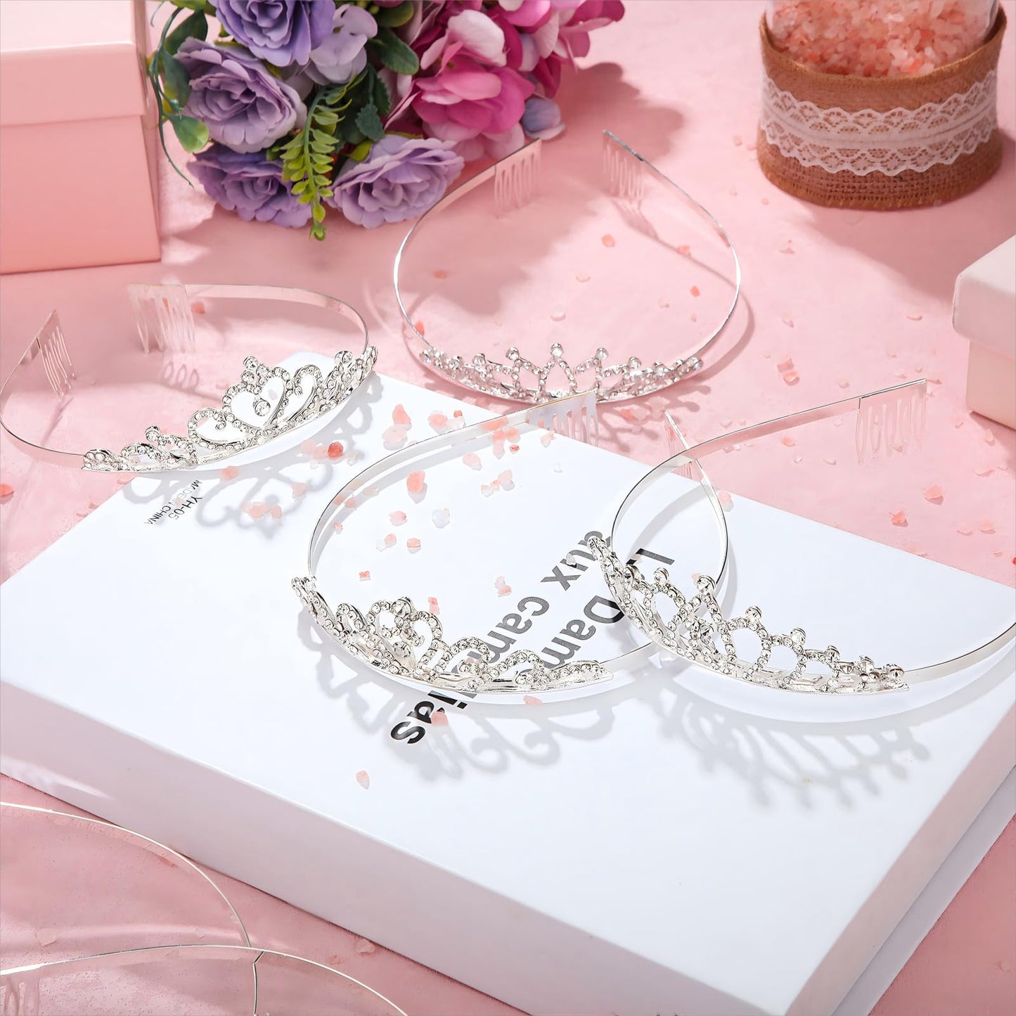 Yuefunny 24 Pcs Crystal Tiara Crowns for Women Bulk Rhinestone Princess Headband Crown with Combs