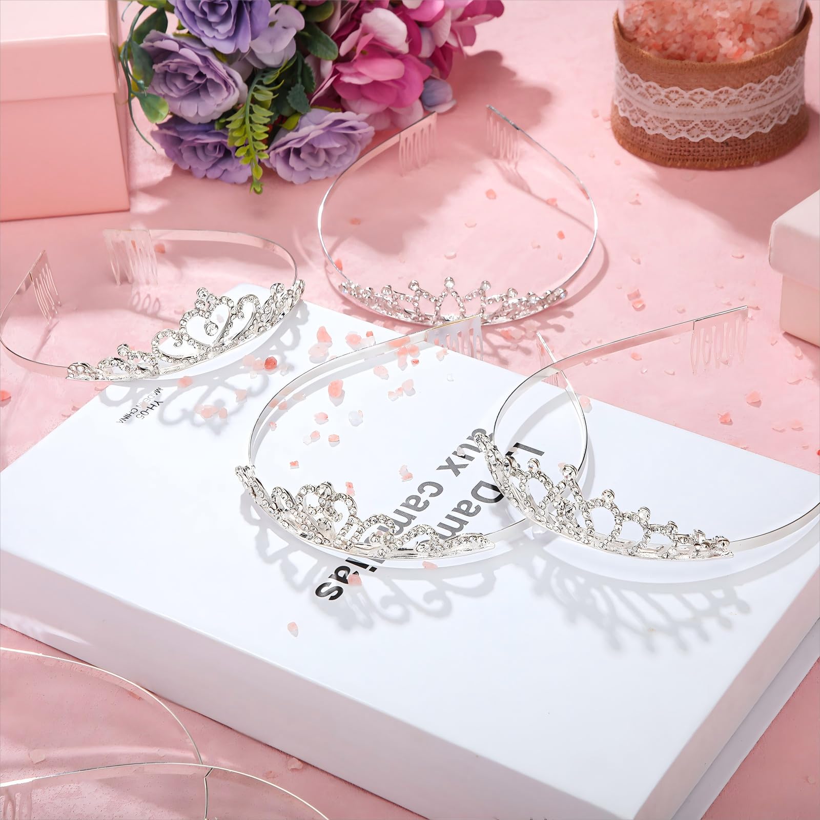 Yuefunny 24 Pcs Crystal Tiara Crowns for Women Bulk Rhinestone Princess Headband Crown with Combs