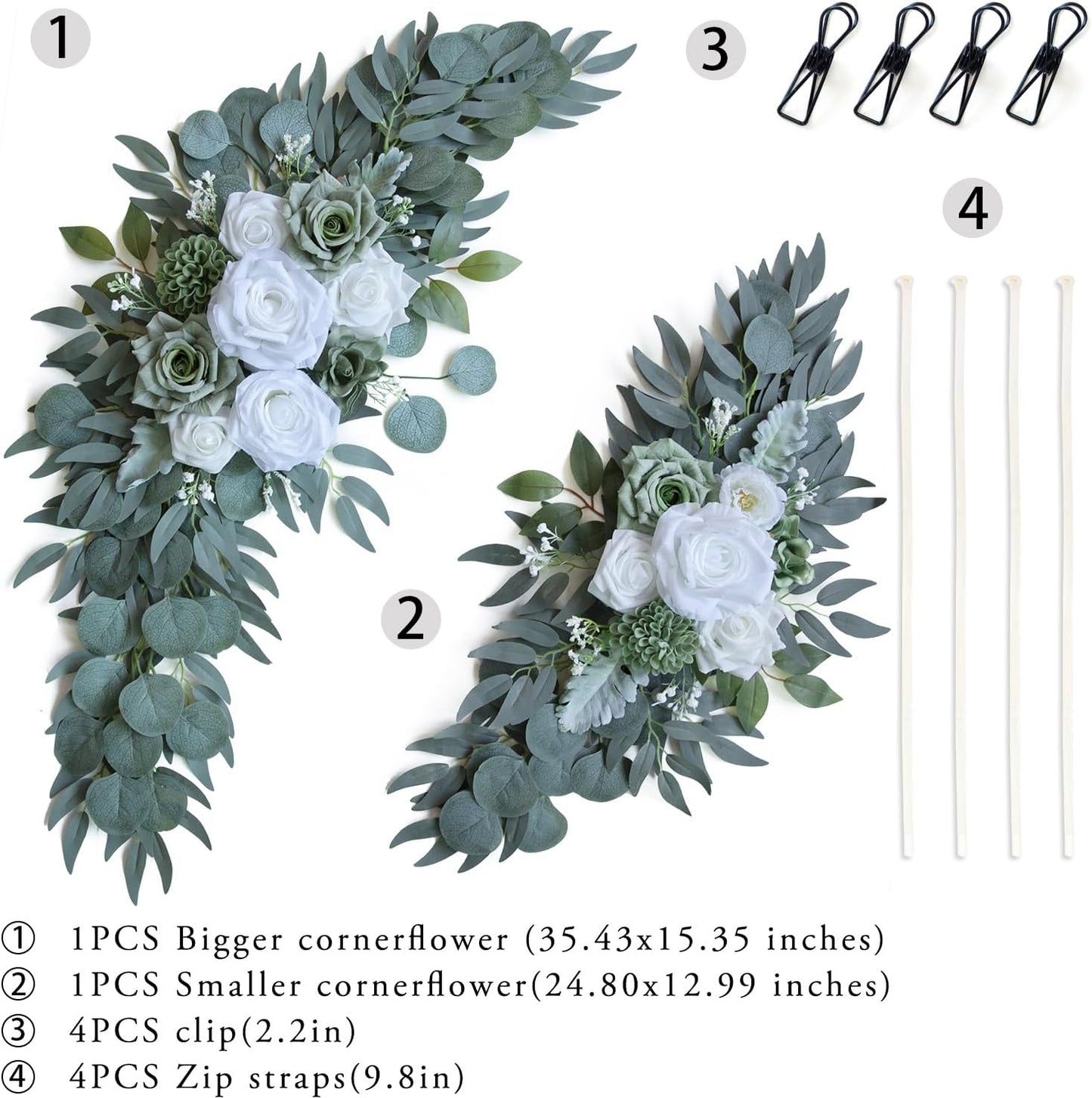 ponatia Wedding Arch Flowers (Pack of 2), Artificial Sage Green Wedding Flowers for Wedding Welcome Signs Decorations and Flower Arch for Wedding Ceremony Reception (Sage Green)