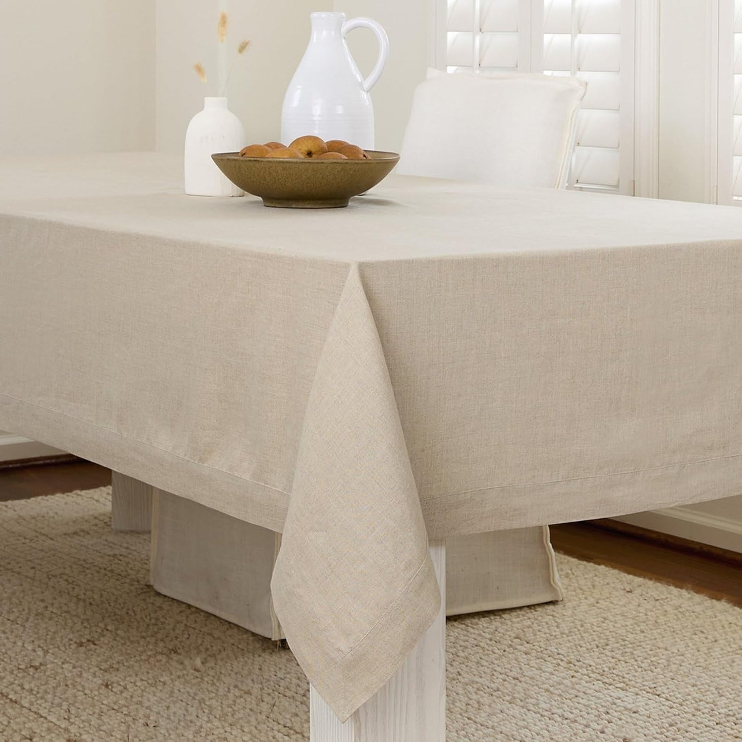 Solino Home Natural Linen Tablecloth 60 x 84 Inch - 100% Pure Linen Table Cloth for Rectangle Tables - Fete, Machine Washable Tablecloth for Fall, Autumn, Thanksgiving, Christmas, Holiday