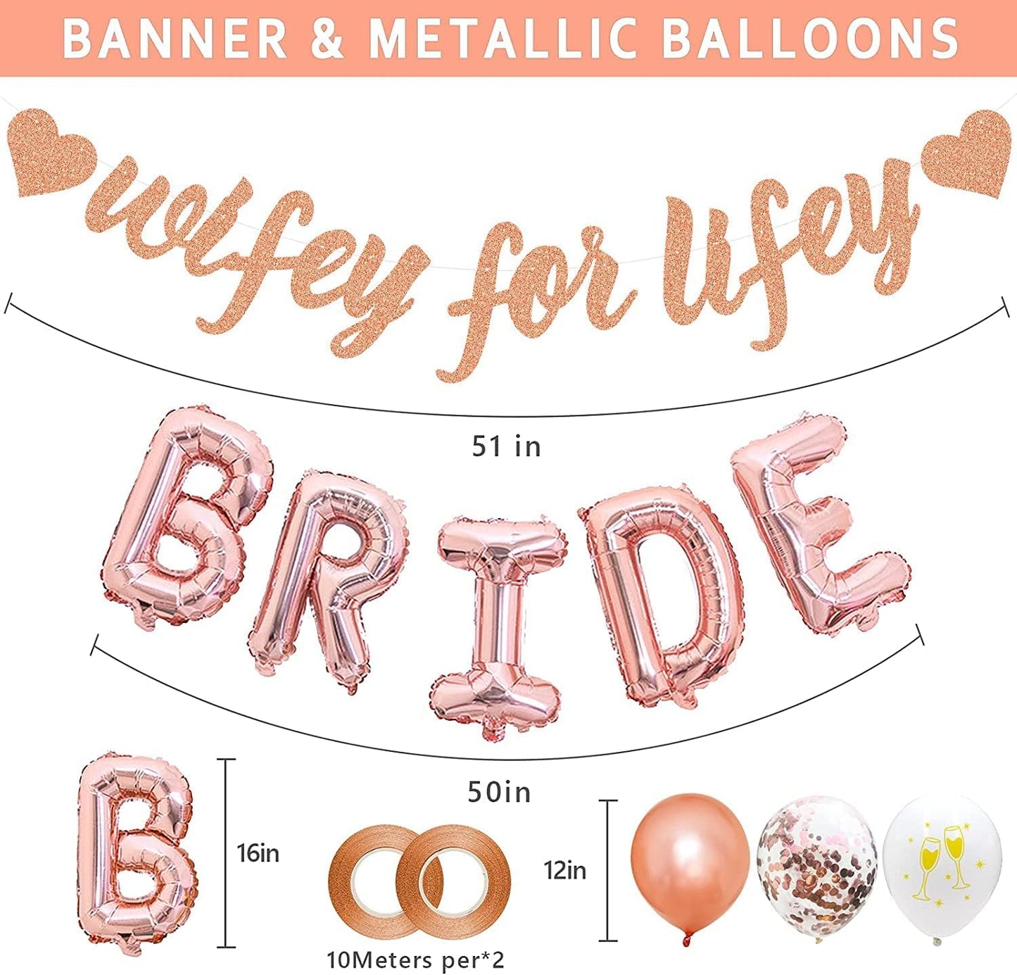 Rose Gold Bachelorette Party Decorations Bridal Shower Decoration Kit with Wifey for Lifey Banner,Champagne Glass Foil Balloons,Bride Foil Balloon,Paper Pom Poms, Tassel Party Supplies