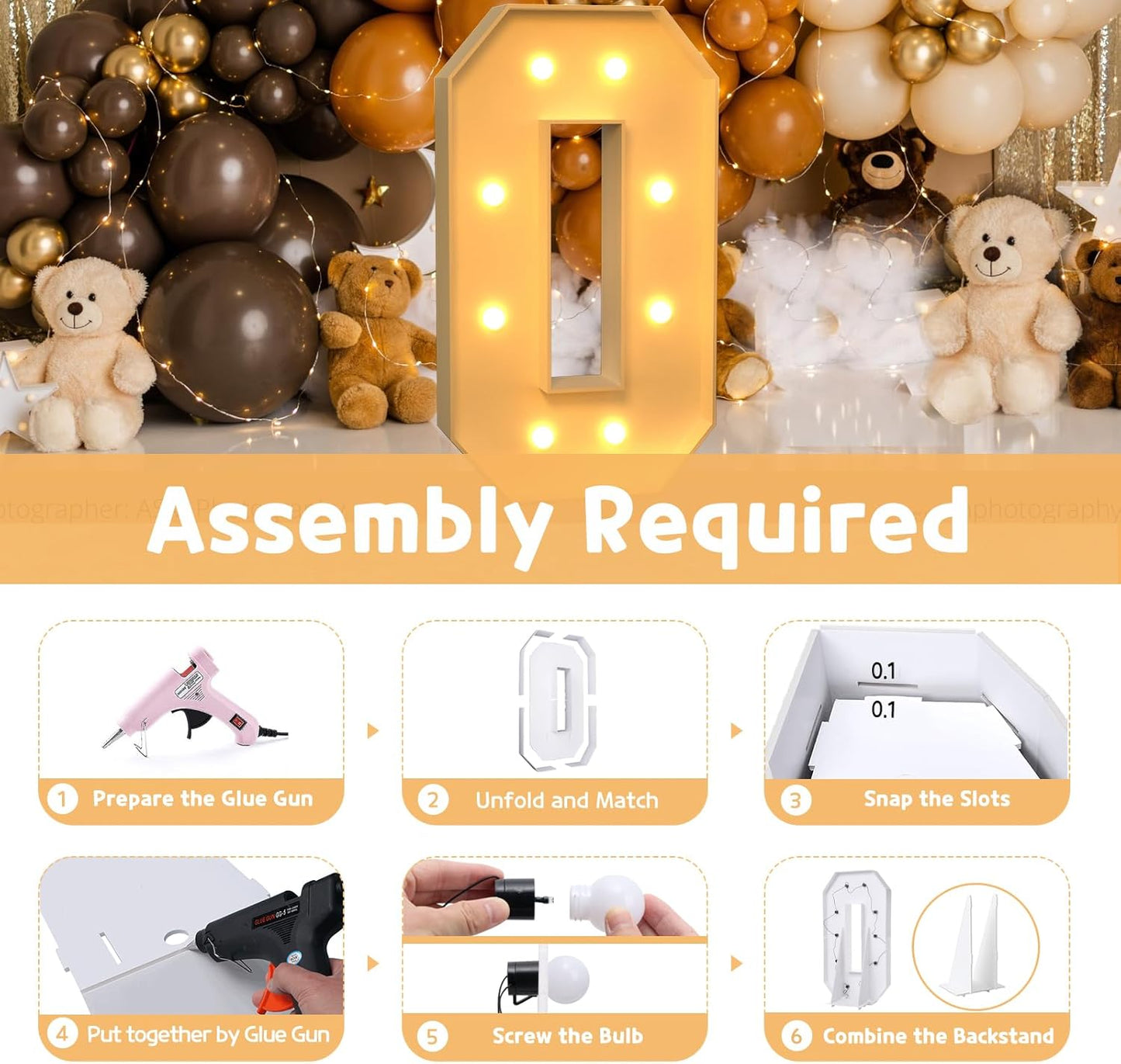 imprsv 3FT Marquee Numbers, Light Up Numbers for 30th 50th Birthday Decorations Anniversary Party Decor, Number 0 Light Up Number, Pre-Cut Foam Board Kit