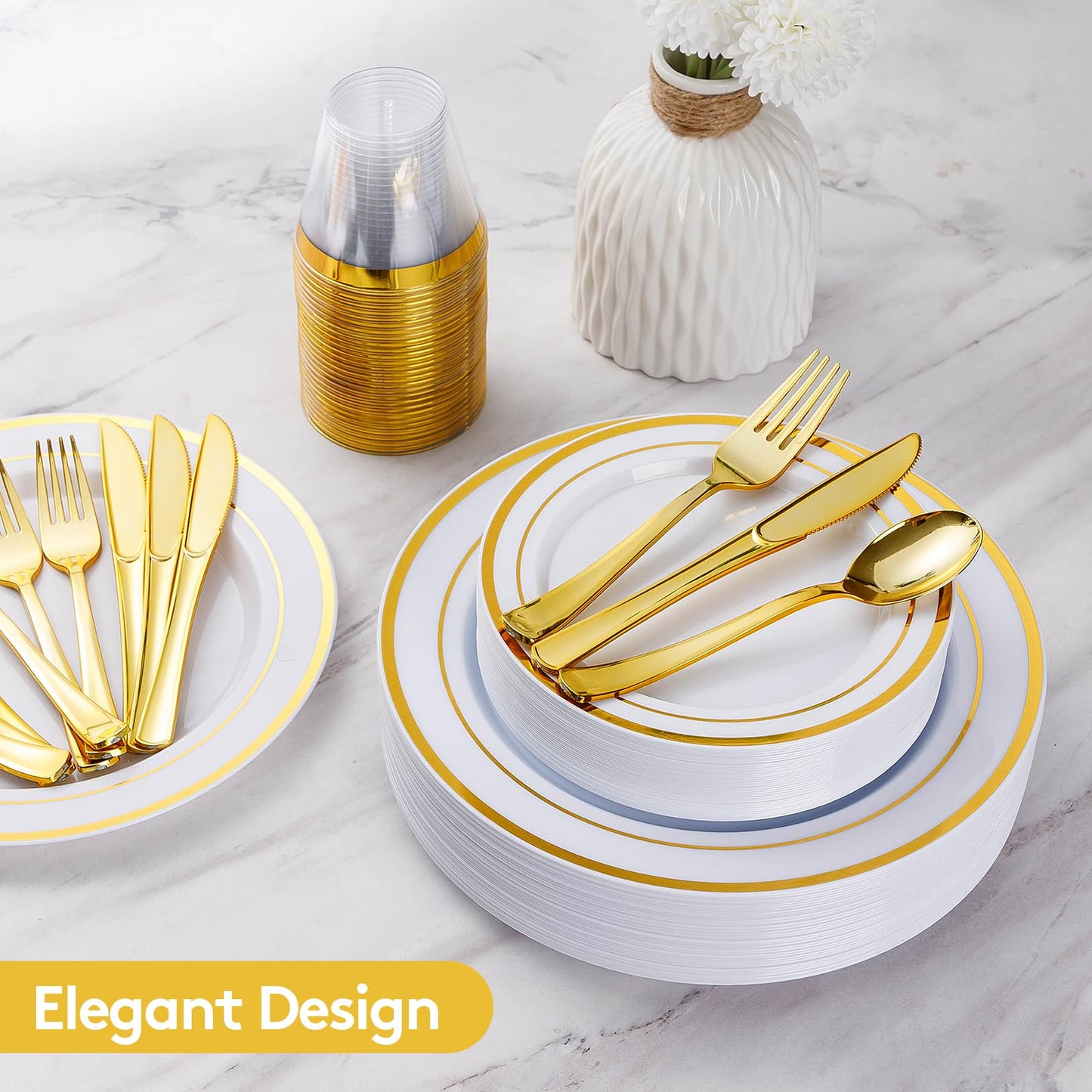 Goodluck 600 Pieces Gold Disposable Plastic Plates for 100 Guests