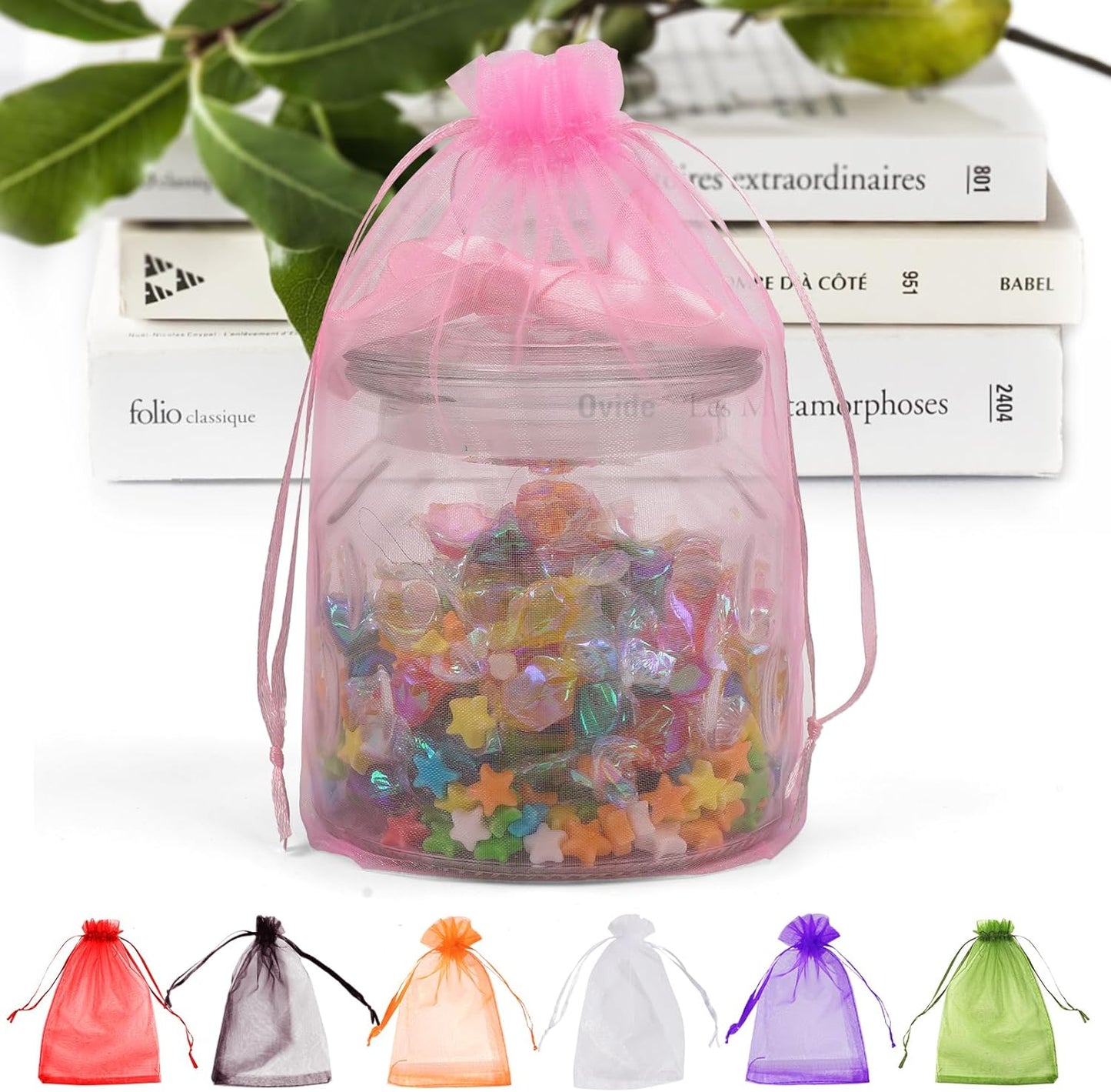 ANZNKU 100 Pack Premium Sheer Organza Bags 6x9 inches Mesh Bags Drawstring, Gift Bag for Party Wedding Christmas, Organza Favor Bag Drawstring(Pink)