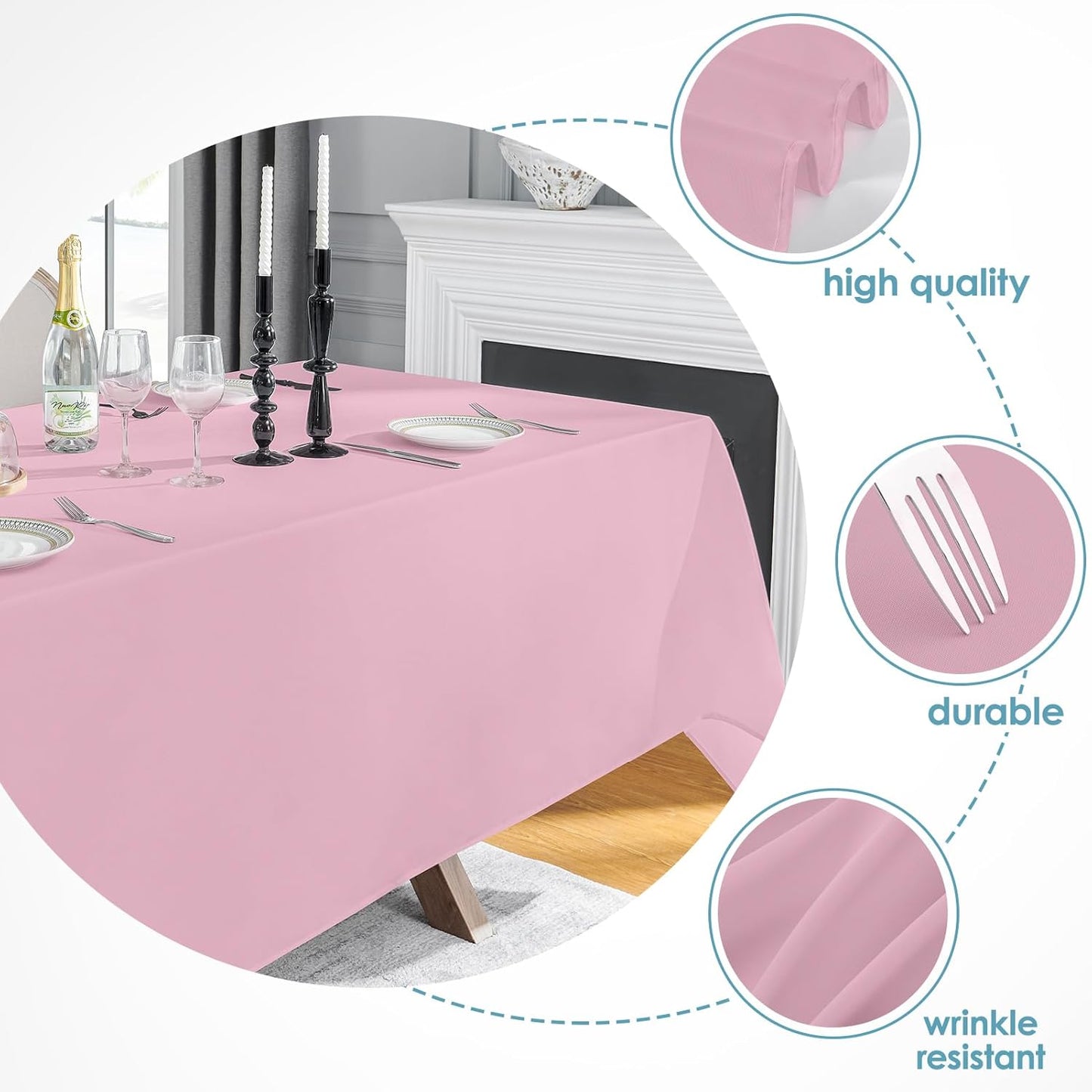 VidaFete Tablecloth 6 Pack 90 * 156inch Rectangle Table Cloth Polyester, Stain Wrinkle Resistant Polyester Dining Table Cover for Kitchen Dinning Party Wedding Rectangular Buffet Decoration(Pink)