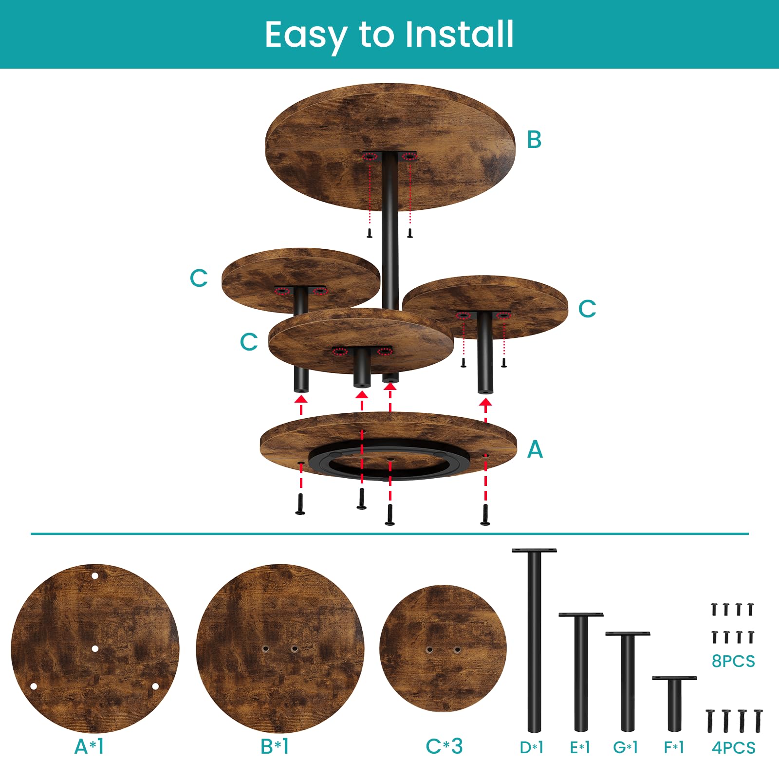 ELITEROO 4 Tier Round Cupcake Tower Stand for 50 Cupcakes, 360° Rotating Wood Cake Stand with