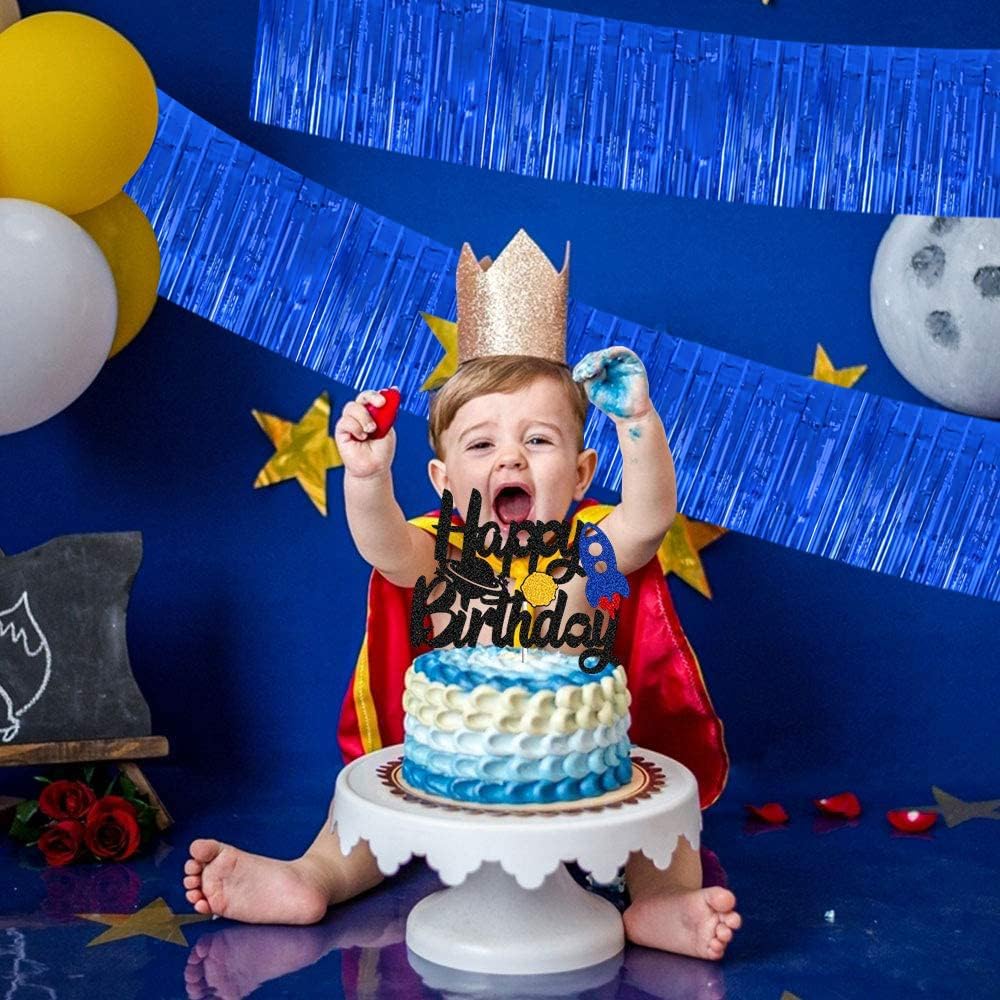 BEISHIDA 3 Packs Metallic Foil Fringe Garland Blue Wall Hanging Tinsel Fringe Banners for Valentine New Year Floats Bridal Shower Wedding Birthday Halloween Holiday Party Decoration(30 Feet)