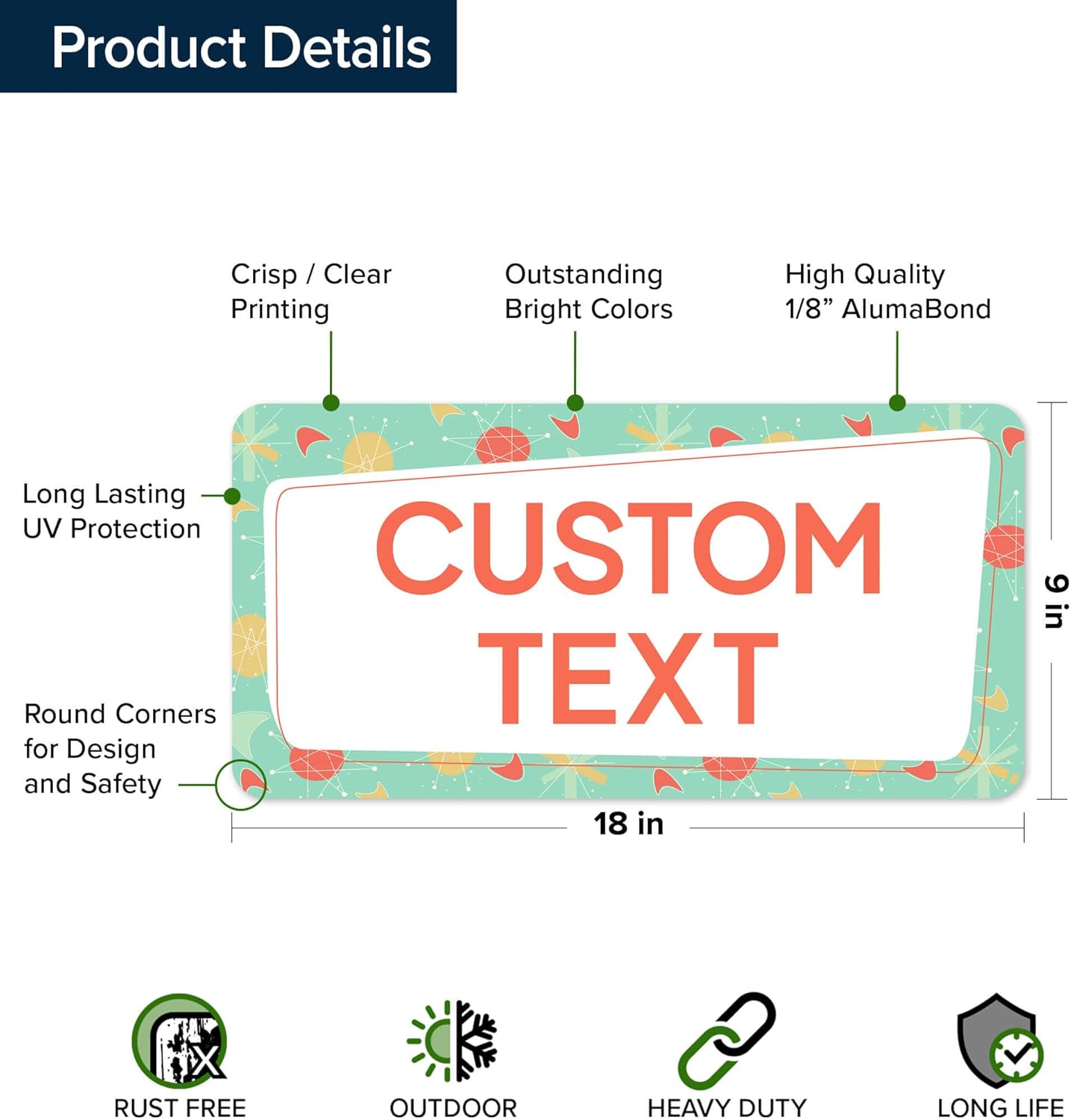 Custom Sign, Custom Street Sign, 11 Font Colors, 13 Font Styles, 4 Hole Options, 22 Sizes, 9x18 Inches, Rust Free DiBound, Fade Resistant, Made in USA by My Sign Center (Mid-Century Modern 2)