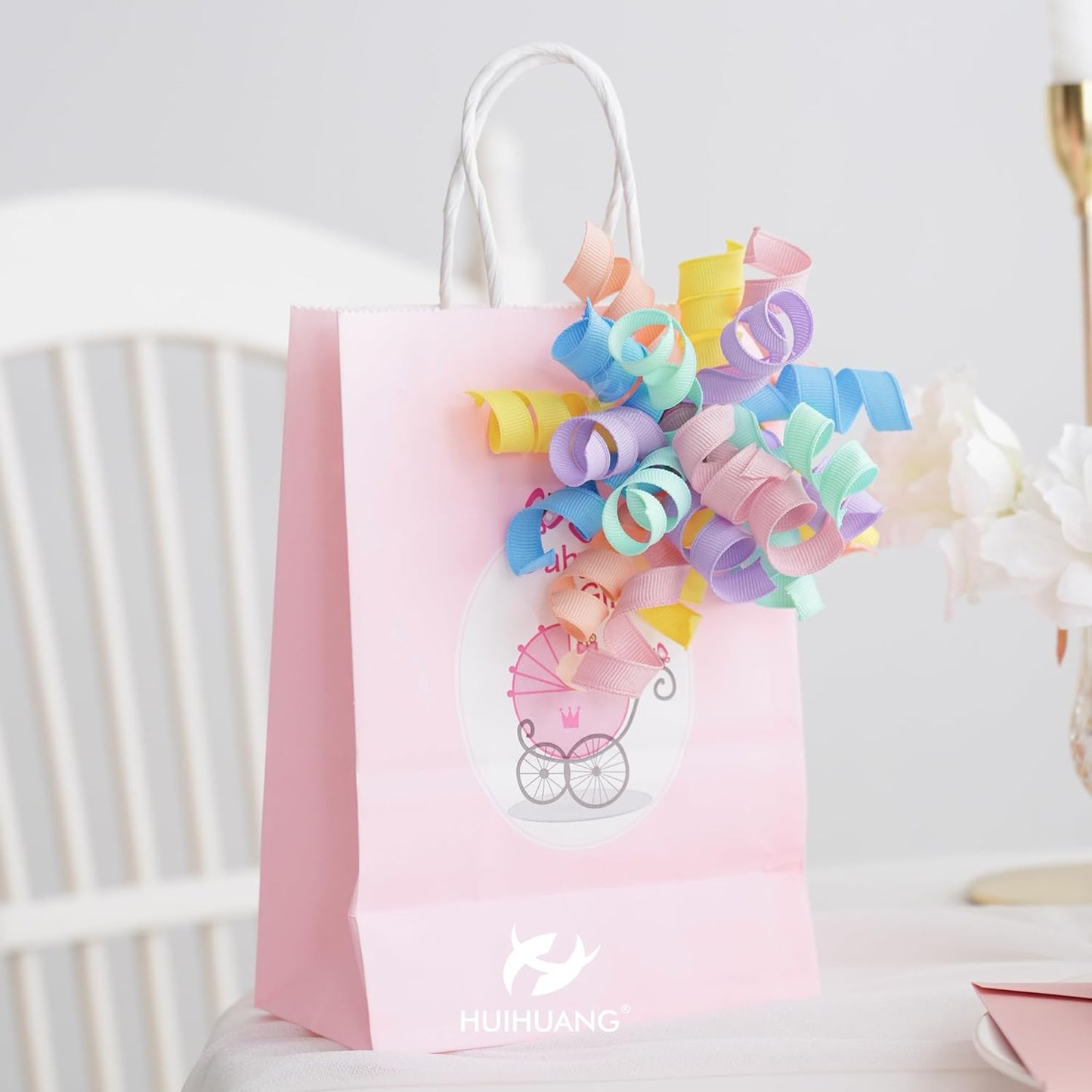 HUIHUANG Pastel Curly Ribbon Bows Pastel Bows for Gift Wrapping, Self Adhesive Burst Gift Bow for Presents, Birthday, Holiday Party Favors, Wine Bottle, Treat Bags- 6 Counts