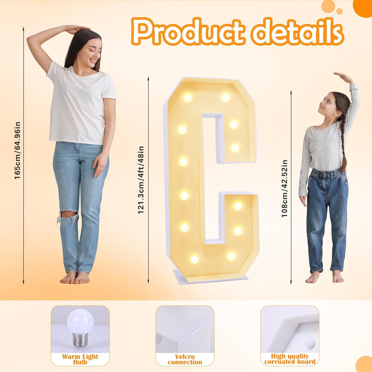 4ft Marquee for Letters C, Large Light up Letters, Multifunctional Large Marquee for Letters 4 Feet Tall for Party Decorations, Letter Balloons, Wedding Decor, Proposal Decorations (Letters C)