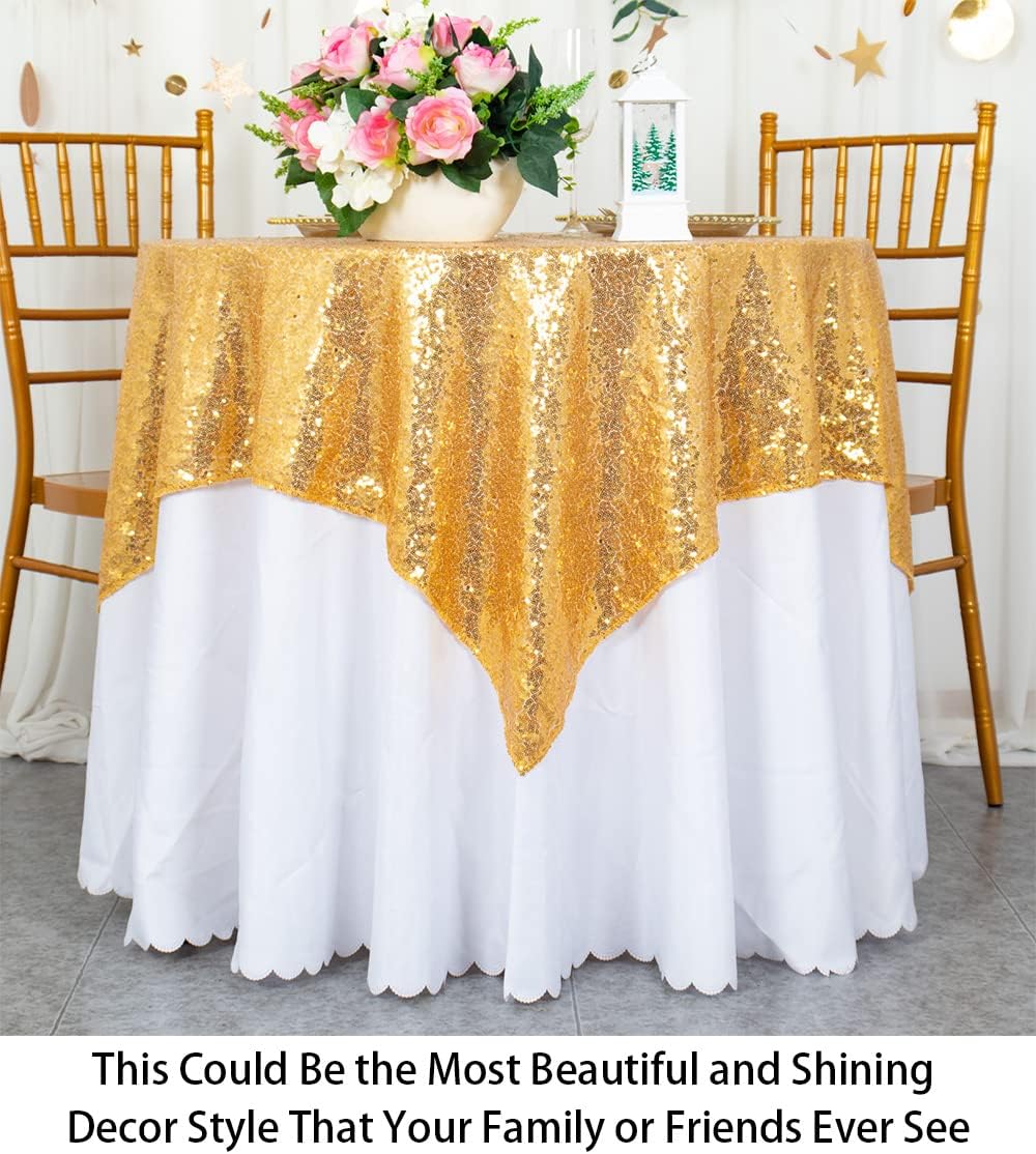 ShinyBeauty Sequin Tablecloth-Gold Sequin Table Overlay and Sequin Tablecloth/Linen for Wedding/Party/Event/Decoration-Gold (36inx36in)