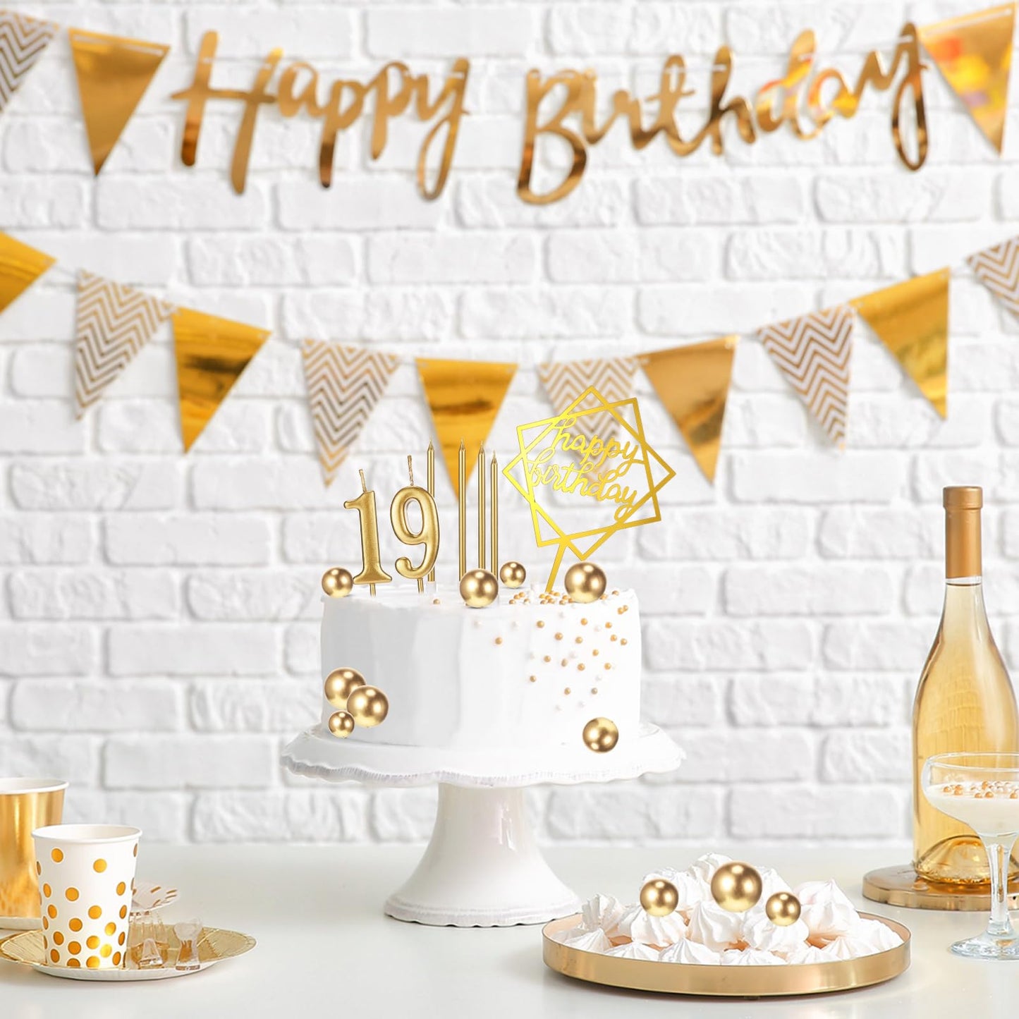 Yerliker 34 Pcs Happy Birthday Cake Toppers Decorations Birthday Candles DIY Cake Decor for Men