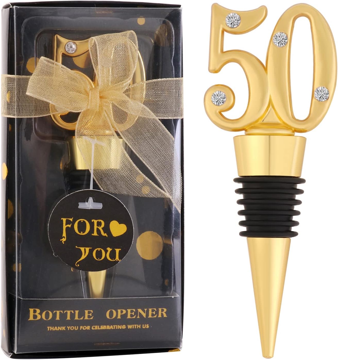 12 Pack 50th Birthday Party Favors-50 Years Old Wine Stopper for 50th Wedding Anniversary Party Souvenrs, Black and Gold Theme Birthday Party Gifts Decorations for Guests (black 50, 12)