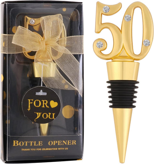 12 Pack 50th Birthday Party Favors-50 Years Old Wine Stopper for 50th Wedding Anniversary Party Souvenrs, Black and Gold Theme Birthday Party Gifts Decorations for Guests (black 50, 12)