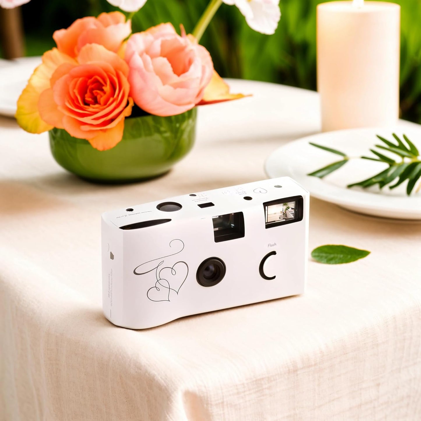 Weddingstar Disposable Camera with Flash - Single Use 35mm Film Camera for Wedding or Party Favors - Silver Enchanted Hearts
