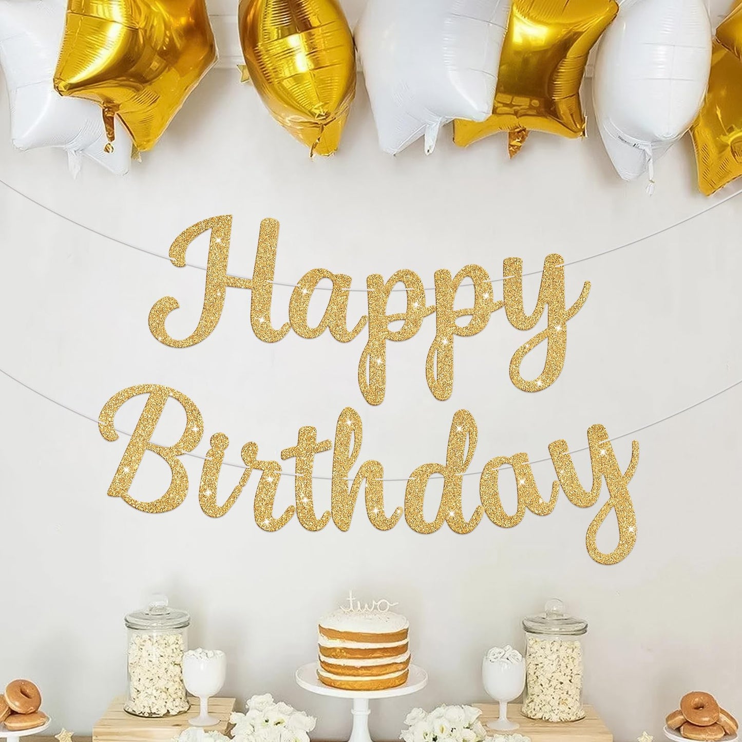 JHZMCRX Glitter Happy Birthday Banner Sign Birthday Garland Wall Door Banners Flag for Women Men