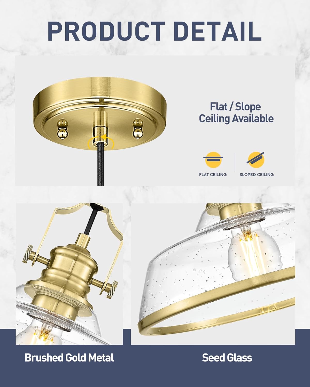 kudos 2 Pack Gold Pendant Lights Kitchen Island, 11" Brass Kitchen Island Lighting with Seeded Glass, Farmhouse Hanging Light Fixture for Kitchen Sink Dining Room Hallways, KDPL13-GD-S-2PK