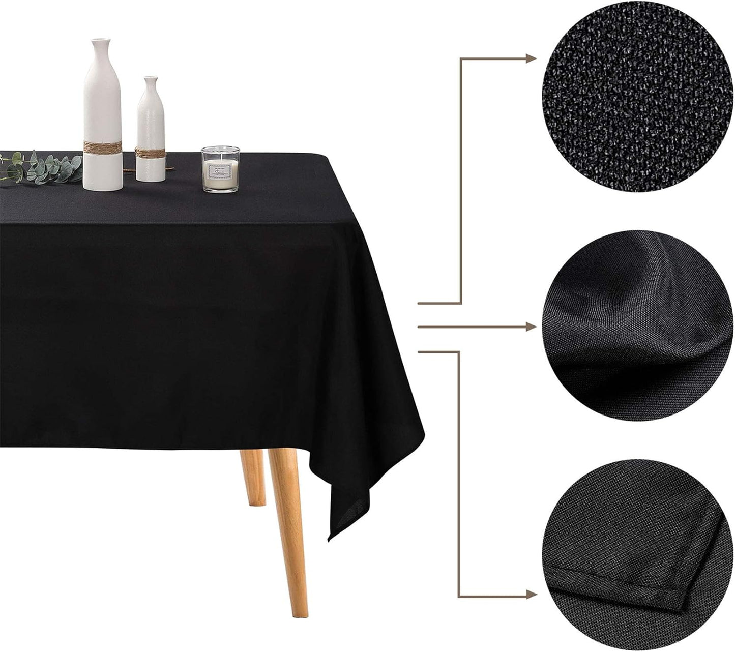 Ascoza 6pack 60x120 Inch Black Rectangular Tablecloth 6 Feet Table Cloth in Polyester Fabric for Wedding/Banquet/Restaurant/Parties