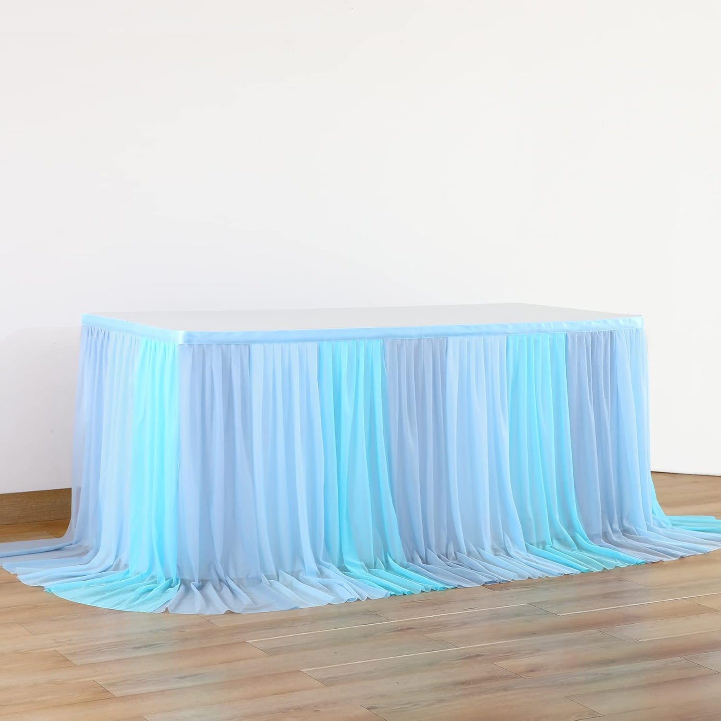 Frozen Theme Party Tulle Table Skirt for Rectangle Tables 6ft Ocean Blue Ruffle Tutu Table Cloth Cover for Winter Wonderland Baby Shark Baby Shower Birthday Party Wedding Decorations