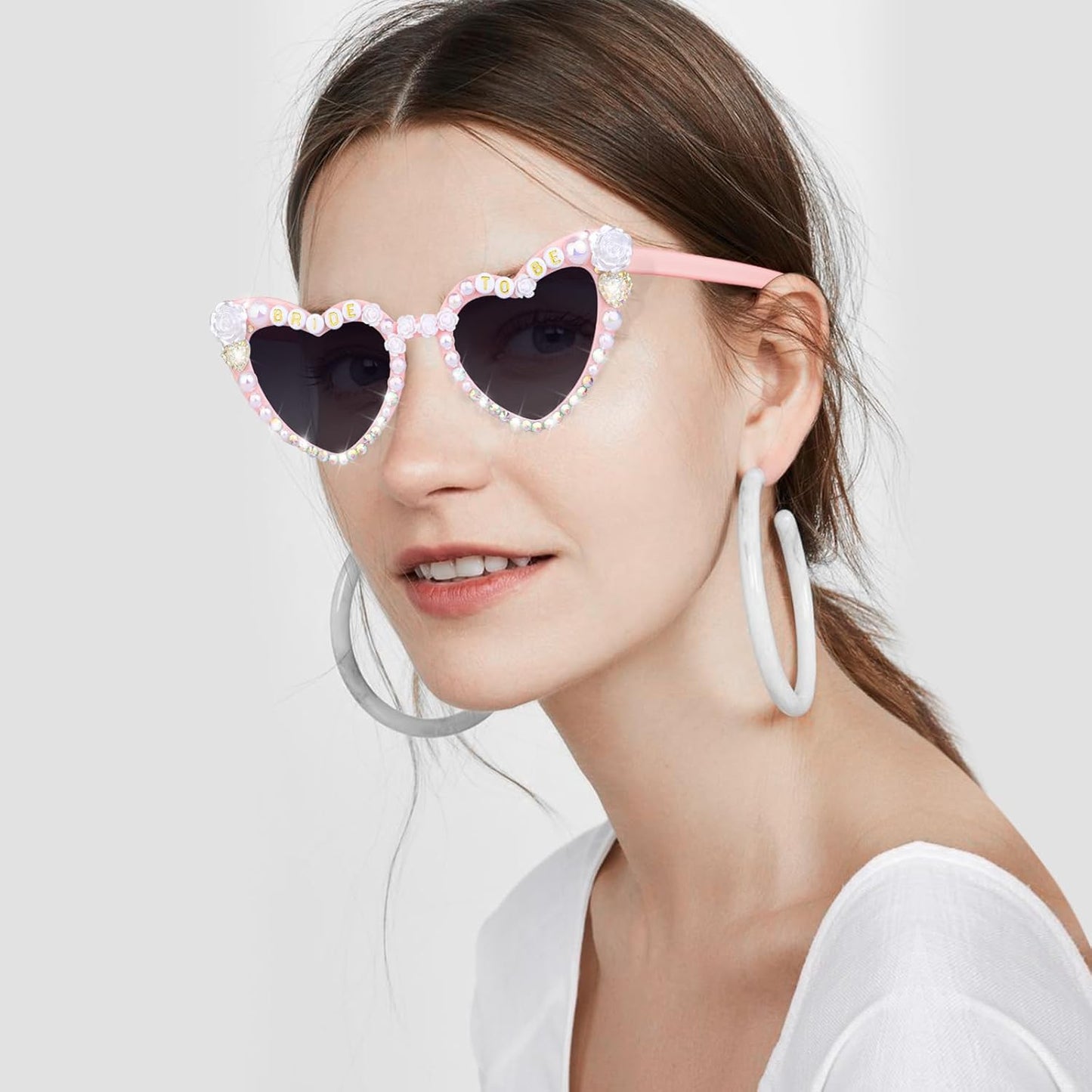 Bride Sunglasses for Bachelorette White Heart Glasses for Bride to Be Gift, Bachelorette Accessories Party Favors