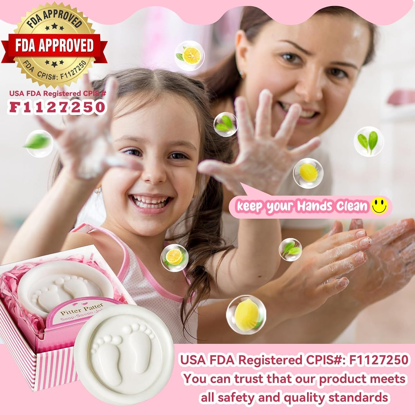 AIXIANG 24-Pack Pink Pitter Patter Handmade Soaps - Individually Wrapped Baby Shower Favors with Gift Box, Baby-feet Scented for Baby Girl Showers & Decor