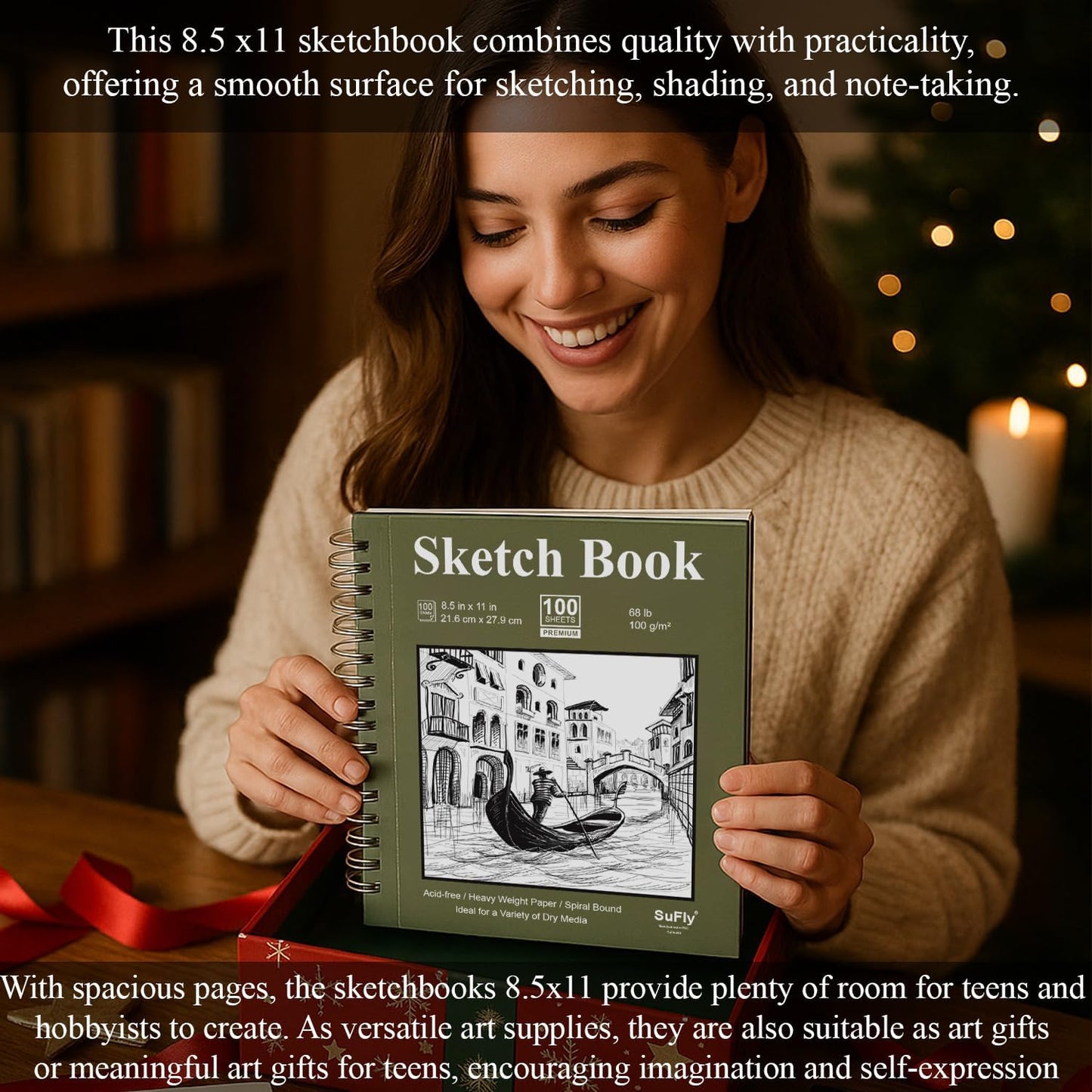 Sketch Book 8.5"x11", Spiral Sketchbook Pack of 2, SuFly 200 Sheets (68 lb/100gsm) Acid Free Sketch Pads for Drawing for Adults Spiral Bound with Hard Cover for Kids & Adults, 100 Sheets Each