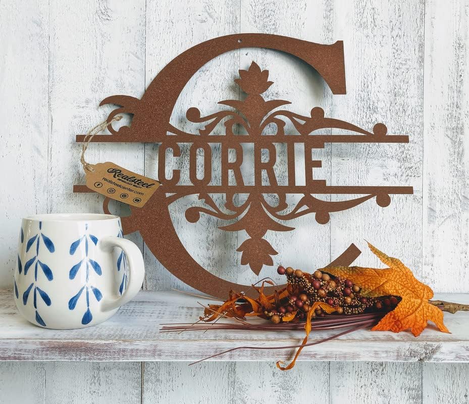 RealSteel Metal Split Letter Monogram – Personalized Last Name Sign for Home & Outdoor Décor – Custom Metal Wall Art – Family Name Sign, Welcome Sign